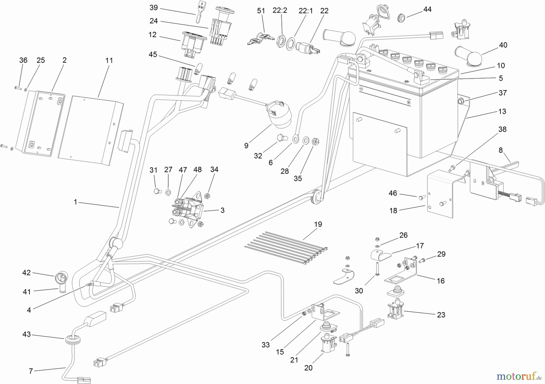  Toro Neu Mowers, Lawn & Garden Tractor Seite 1 74585 (DH 210) - Toro DH 210 Lawn Tractor, 2012 (SN 312000001-312999999) BATTERY AND ELECTRICAL ASSEMBLY