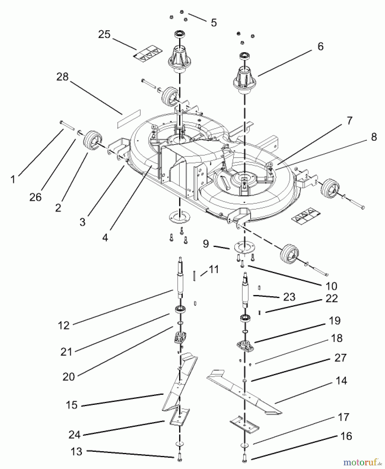  Toro Neu Mowers, Lawn & Garden Tractor Seite 1 74590 (190-DH) - Toro 190-DH Lawn Tractor, 2004 (240000001-240999999) CUTTING PAN, MOWER HOUSING ASSEMBLY