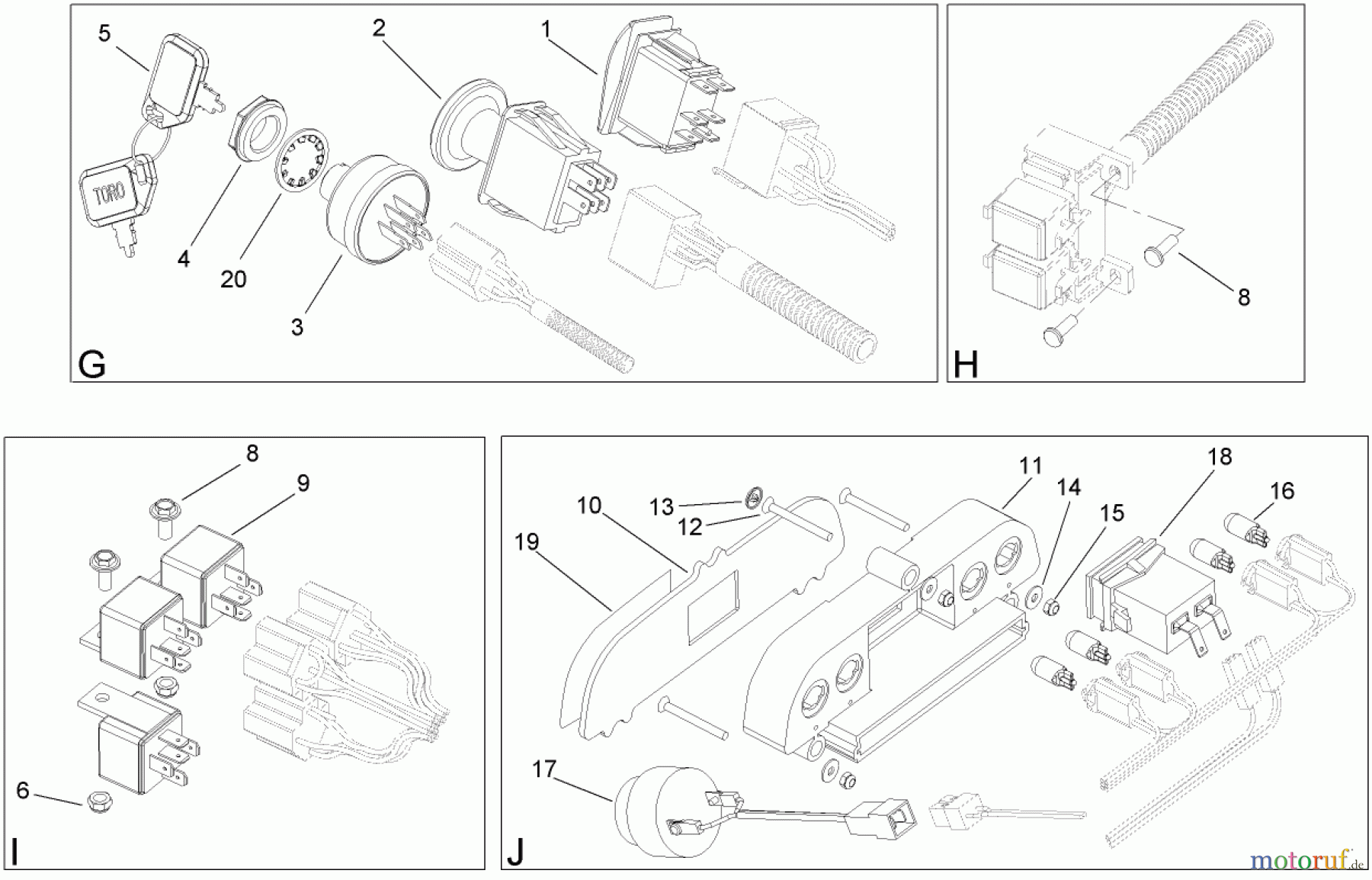  Toro Neu Mowers, Lawn & Garden Tractor Seite 1 74592 (DH 220) - Toro DH 220 Lawn Tractor, 2008 (280000529-280999999) ELECTRICAL SWITCH ASSEMBLY NO. 2