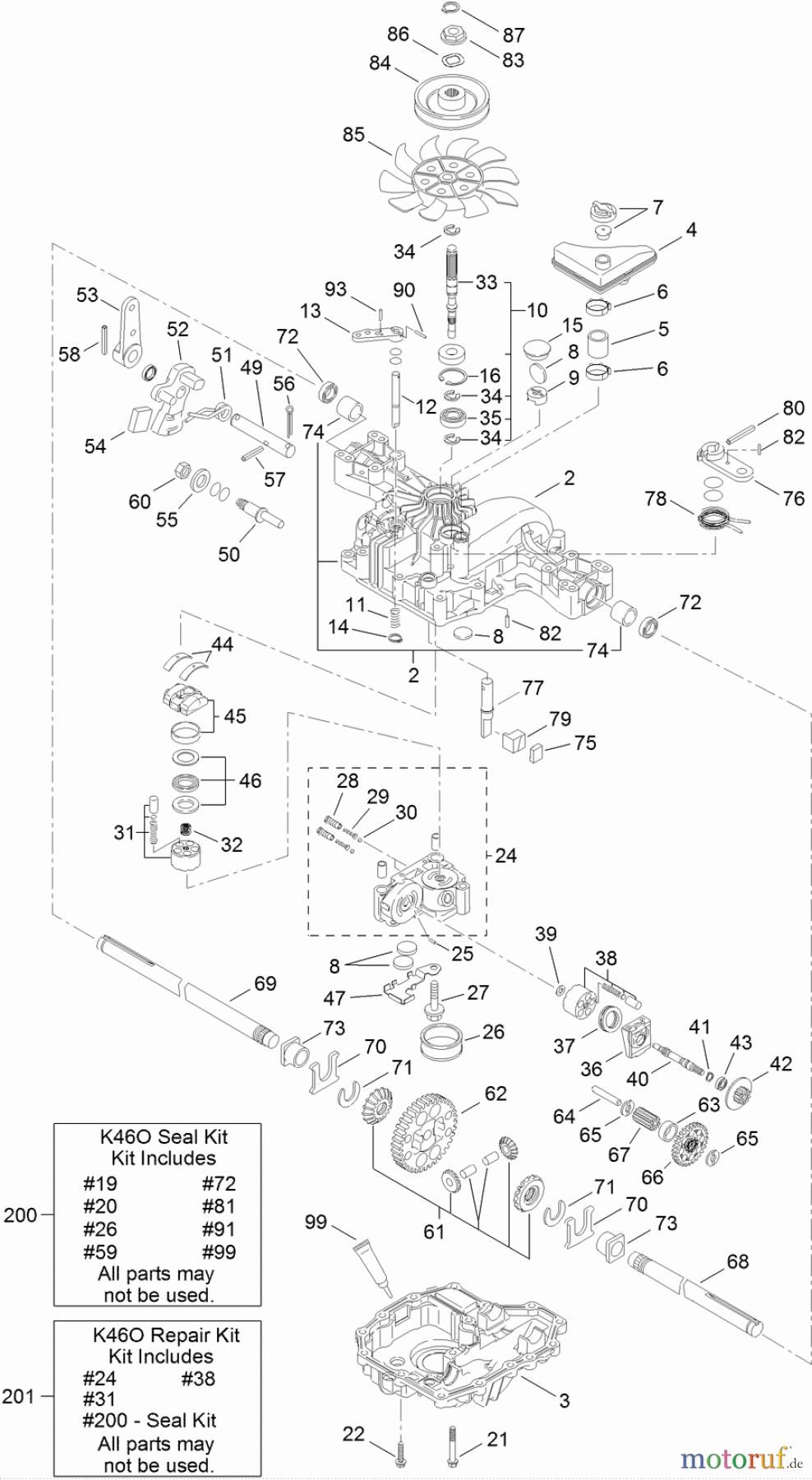  Toro Neu Mowers, Lawn & Garden Tractor Seite 1 74593 (DH 220) - Toro DH 220 Lawn Tractor, 2011 (311000001-311000400) TRANSAXLE ASSEMBLY NO. 121-0900