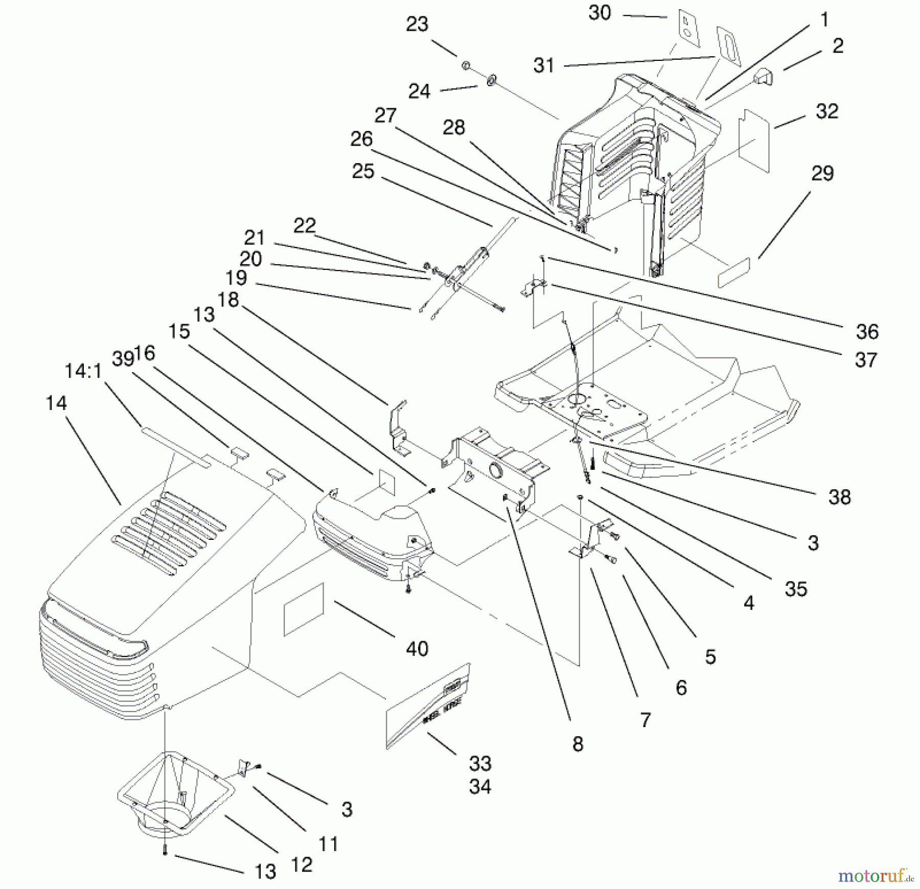  Toro Neu Mowers, Lawn & Garden Tractor Seite 1 77102 (16-38G) - Toro 16-38G Lawn Tractor, 2000 (200000001-200999999) HOOD & TOWER ASSEMBLY