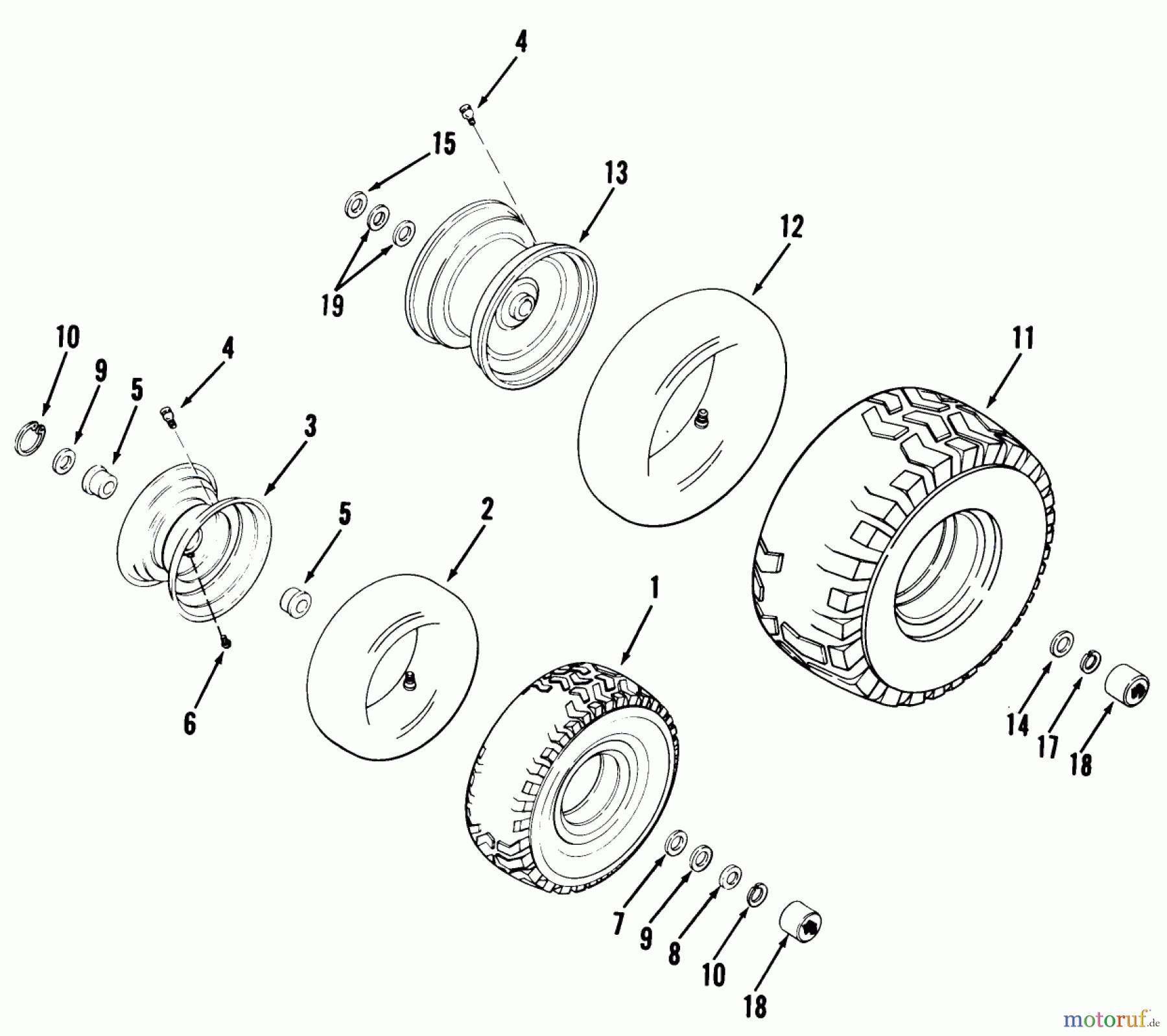  Toro Neu Mowers, Rear-Engine Rider 03-08XP01 (A-81R)- Toro A-81(R) 5-Speed Rear Engine Rider, 1980 WHEELS AND TIRES