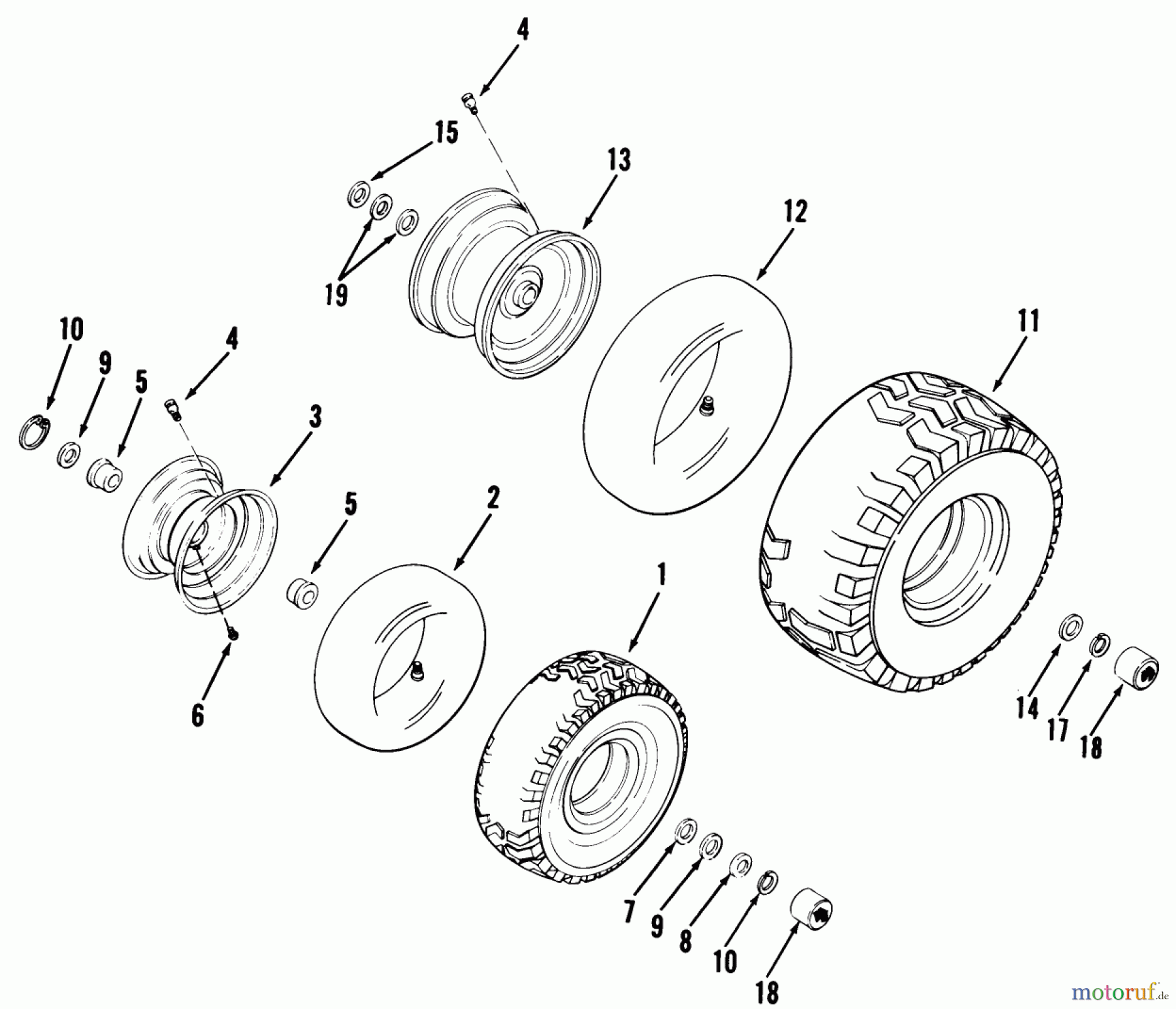  Toro Neu Mowers, Rear-Engine Rider 03-05BP02 (A-51) - Toro A-51 5-Speed Rear Engine Rider, 1981 WHEELS AND TIRES