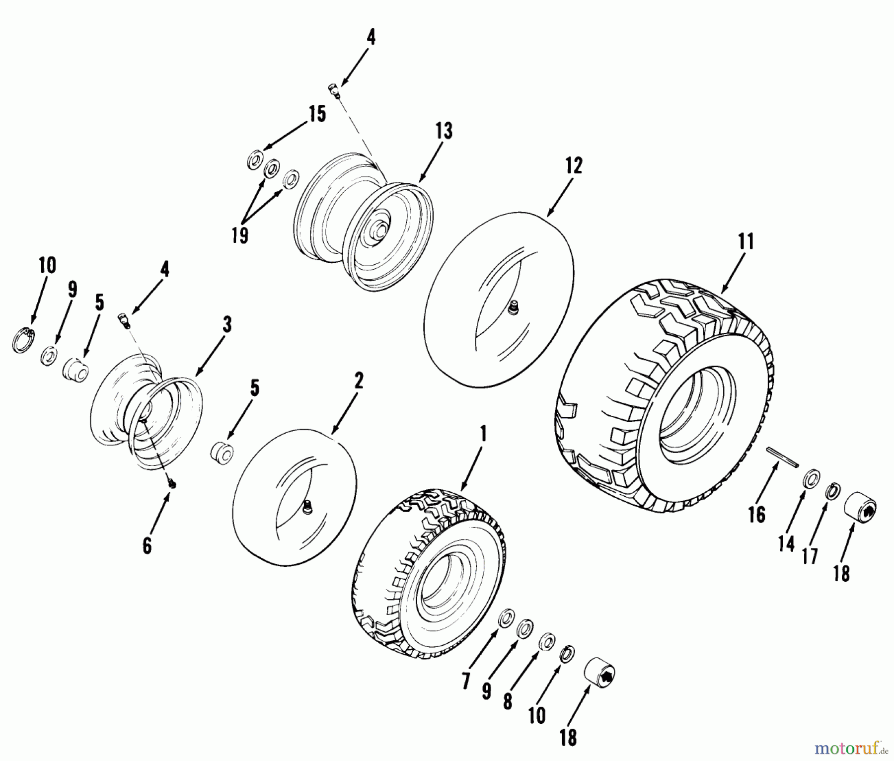  Toro Neu Mowers, Rear-Engine Rider 03-08EP01 (E-81) - Toro E-81 5-Speed Rear Engine Rider, 1982 WHEELS AND TIRES