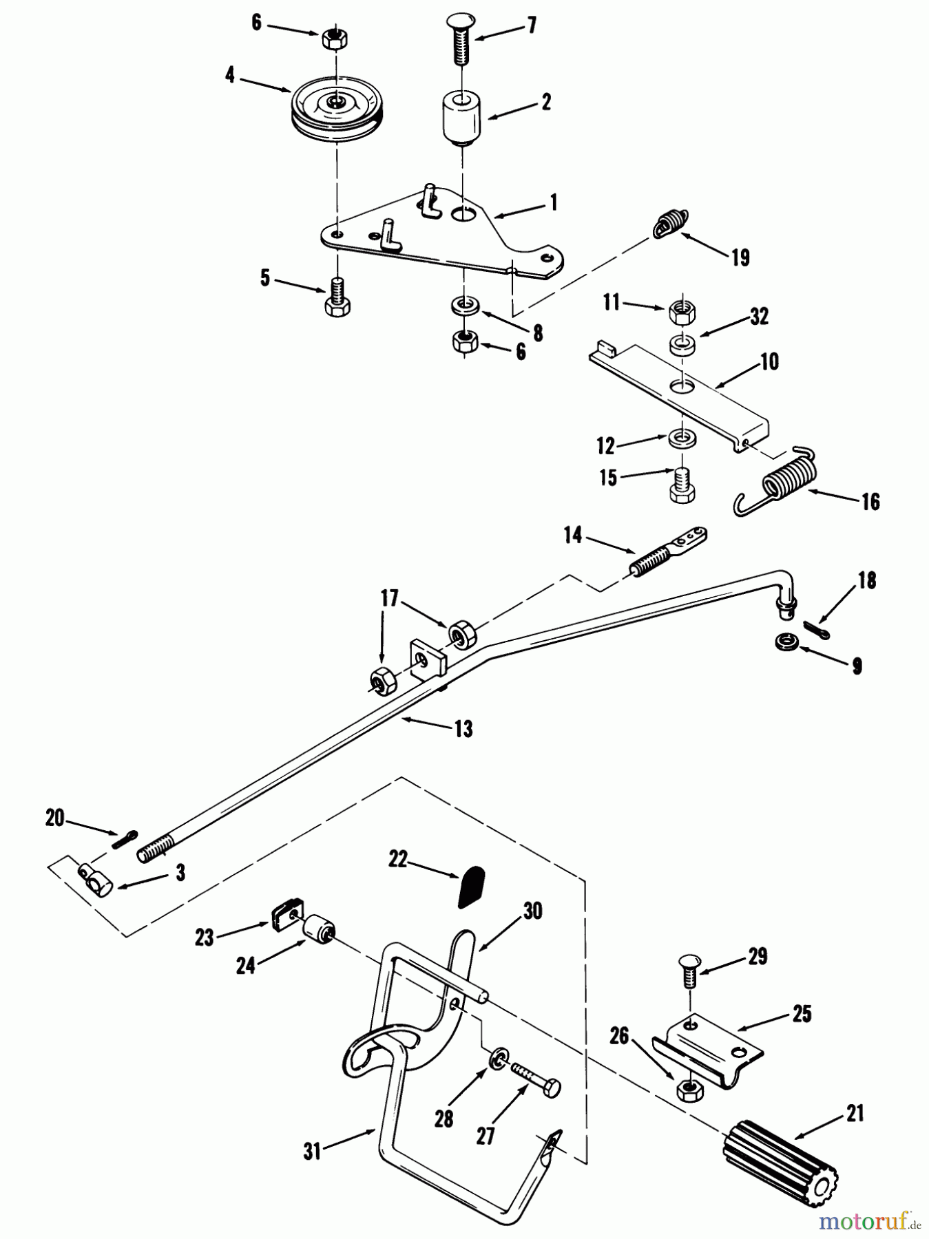  Toro Neu Mowers, Rear-Engine Rider 23-08BP01 (A-81) - Toro A-81 5-Speed Rear Engine Rider, 1982 BRAKE AND CLUTCH LINKAGE