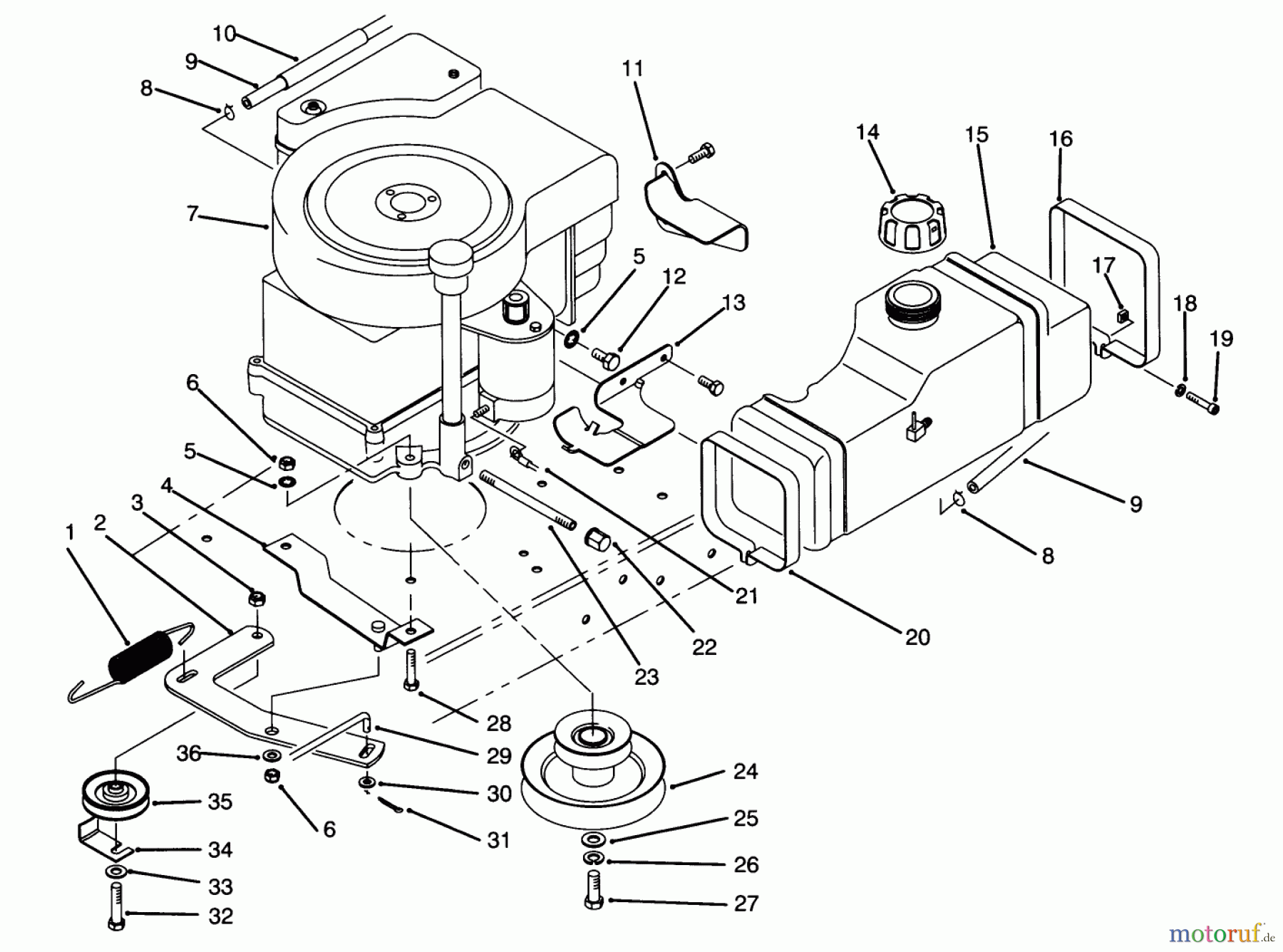  Toro Neu Mowers, Rear-Engine Rider 70042 (8-32) - Toro 8-32 Rear Engine Rider, 1993 (3900001-3999999) ENGINE ASSEMBLY