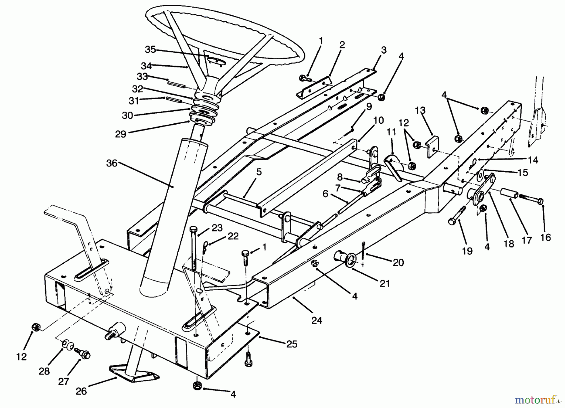  Toro Neu Mowers, Rear-Engine Rider 70060 (8-25) - Toro 8-25 Rear Engine Rider, 1994 (49000001-49999999) FRAME ASSEMBLY