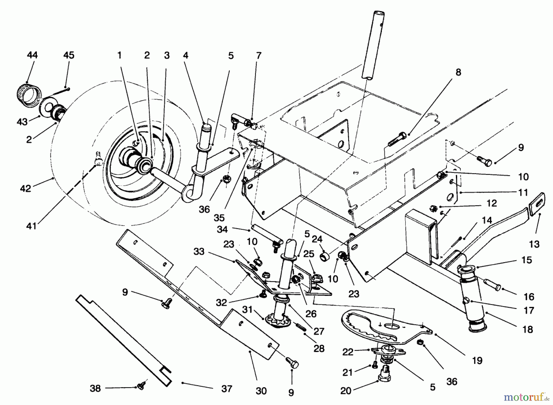  Toro Neu Mowers, Rear-Engine Rider 70081 (11-32) - Toro 11-32 Rear Engine Rider, 1997 (7900001-7999999) FRONT AXLE ASSEMBLY