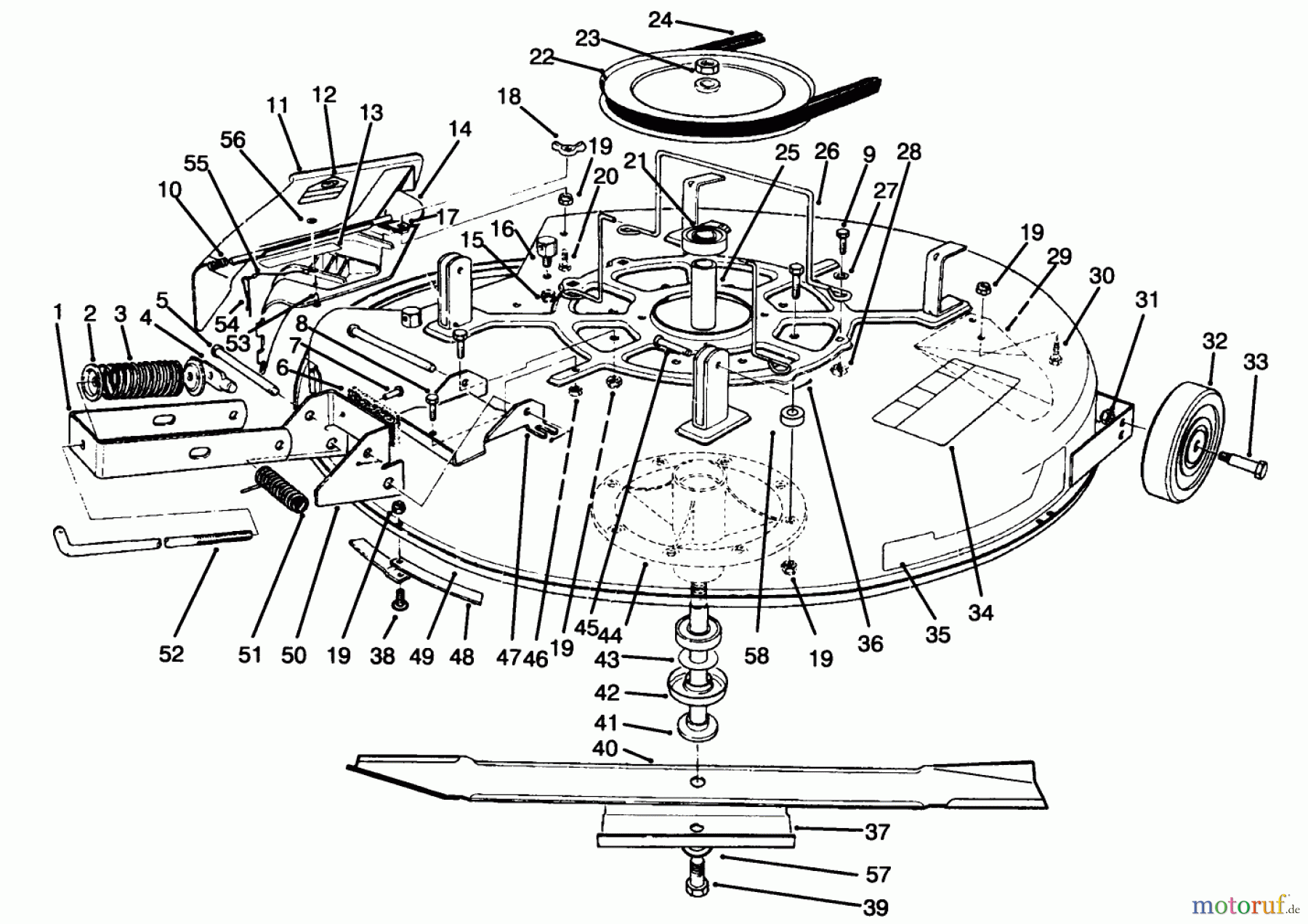  Toro Neu Mowers, Rear-Engine Rider 70100 (10-32) - Toro 10-32 Recycler Rider, 1994 (49000001-49999999) MOWER ASSEMBLY - RECYCLER