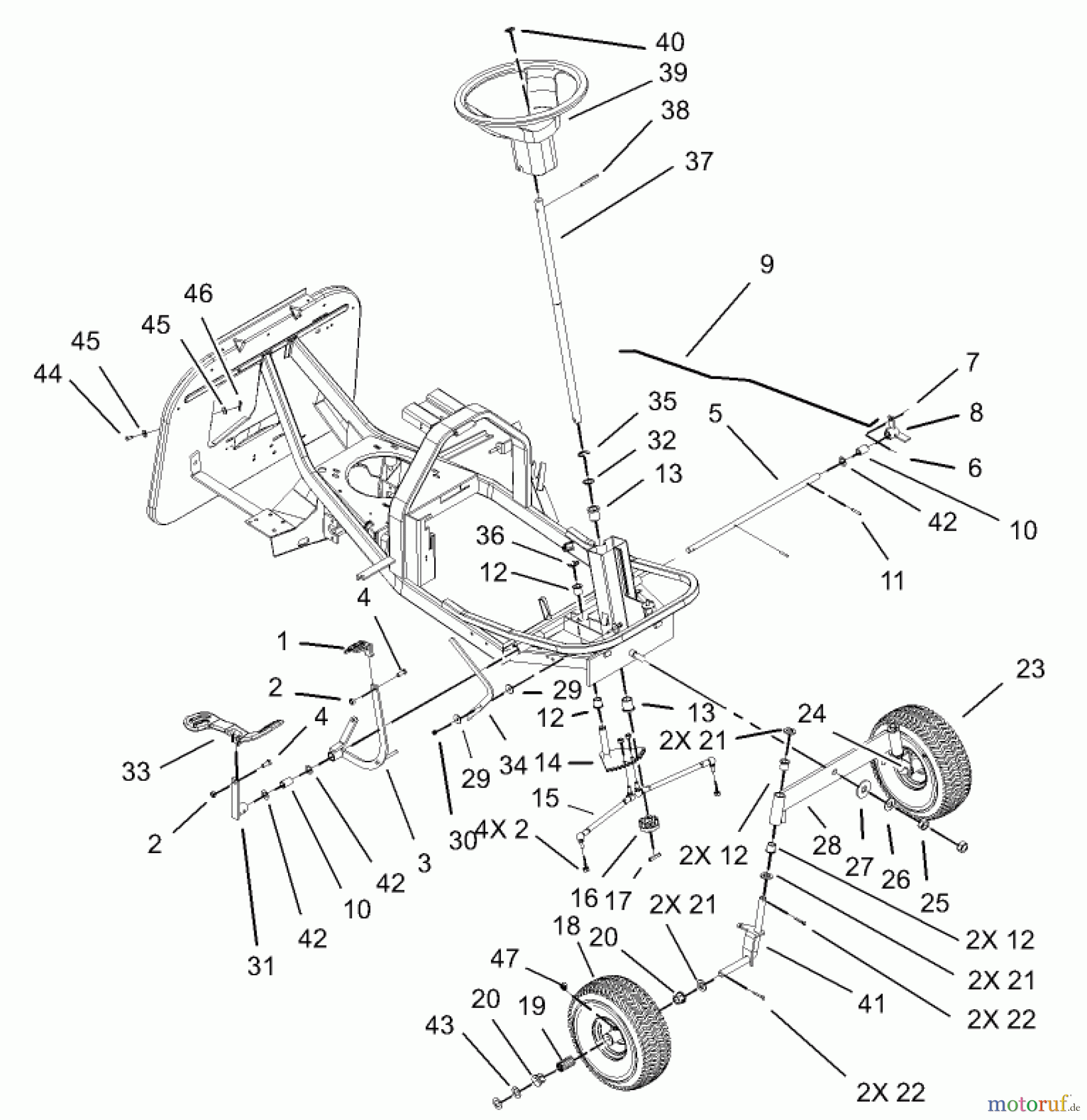  Toro Neu Mowers, Rear-Engine Rider 70184 (13-32H) - Toro 13-32H Rear-Engine Riding Mower, 2003 (230000001-230999999) FRONT AXLE AND STEERING ASSEMBLY