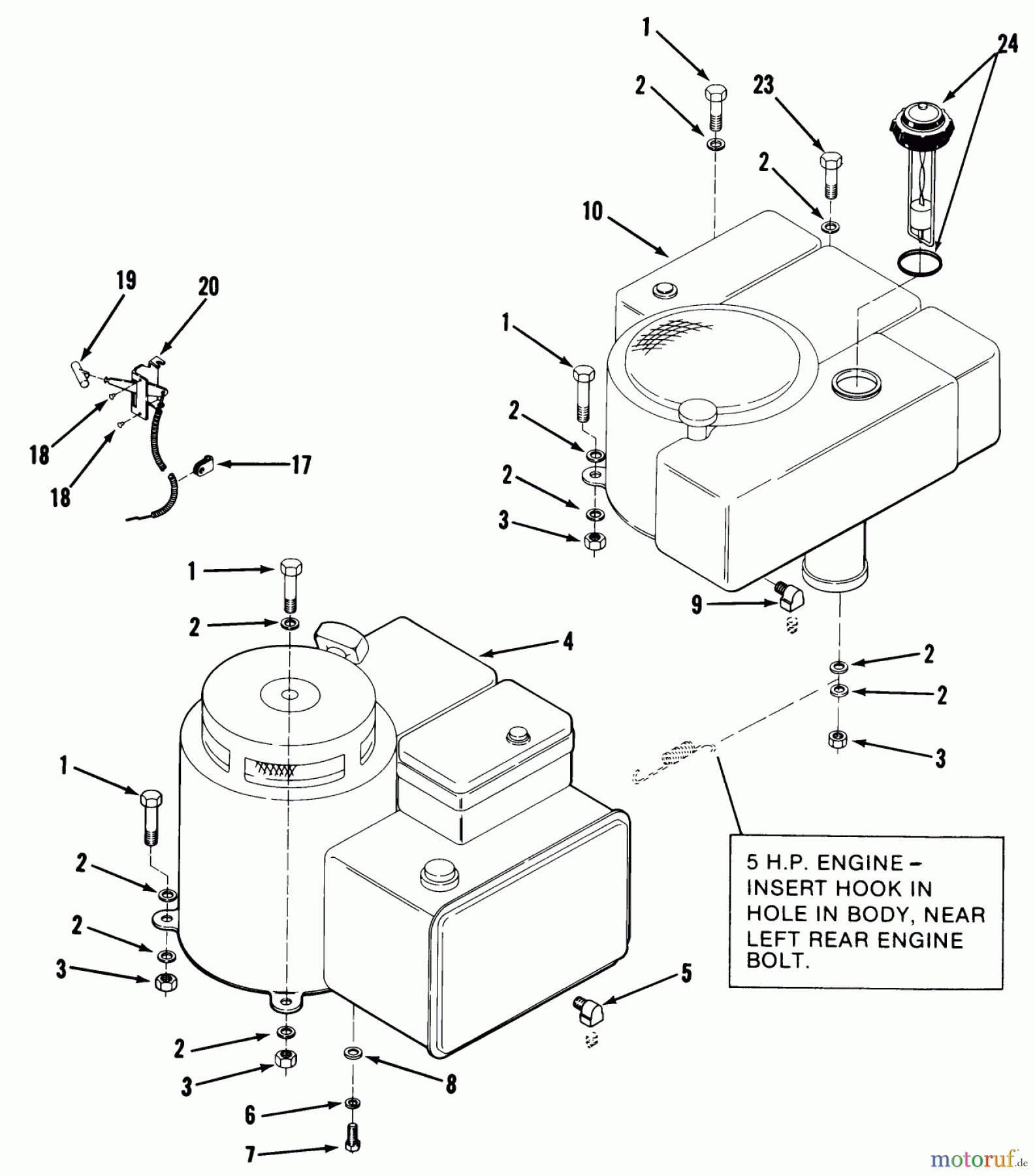  Toro Neu Mowers, Rear-Engine Rider A3-083201 (RR-832) - Toro RR-832 5-Speed Rear Engine Rider, 1982 ENGINE, THROTTLE CONTROL AND EXHAUST SYSTEM