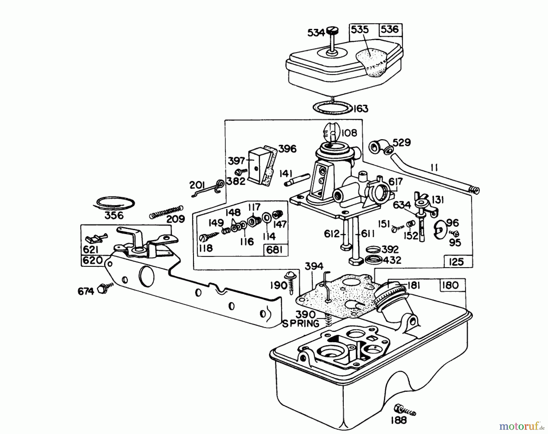  Toro Neu Mowers, Walk-Behind Seite 1 16277 - Toro Whirlwind Lawnmower, 1977 (7000001-7999999) CARBURETOR ASSEMBLY MODEL 390065 FOR 21