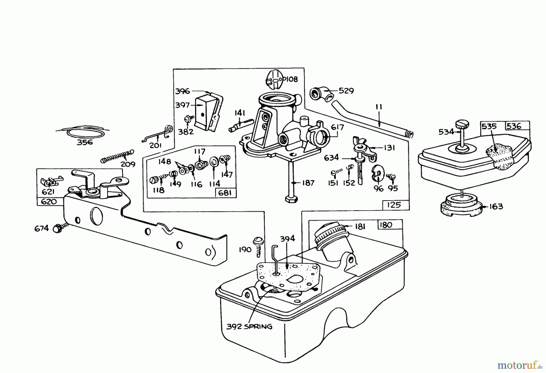  Toro Neu Mowers, Walk-Behind Seite 1 16035 - Toro Whirlwind II Lawnmower, 1977 (7000001-7999999) BRIGGS & STRATTON CARBURETOR ASSEMBLY MODEL 390064 FOR 19