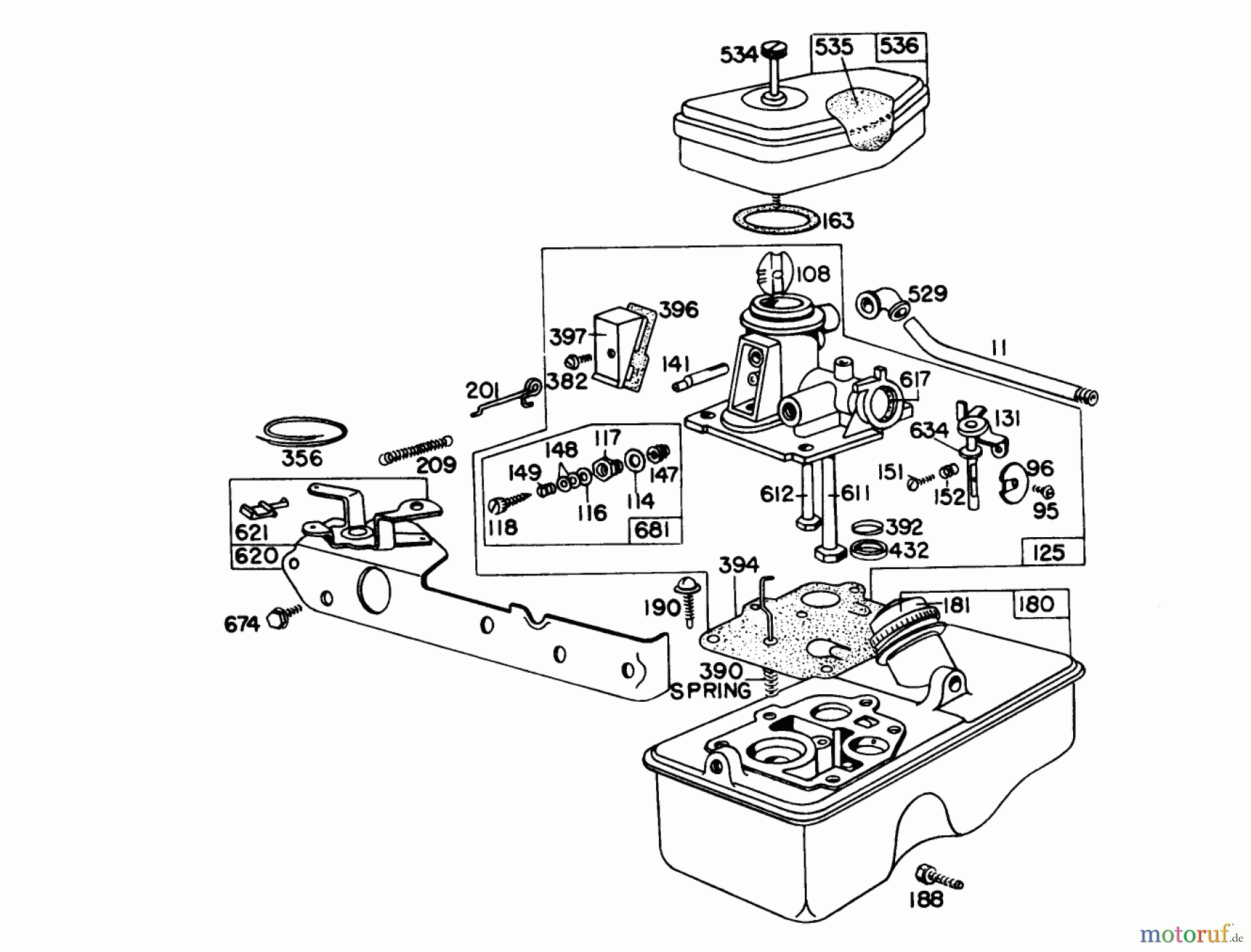  Toro Neu Mowers, Walk-Behind Seite 1 16264 - Toro Whirlwind II Lawnmower, 1977 (7000001-7999999) CARBURETOR ASSEMBLY MODEL 390065 FOR 21