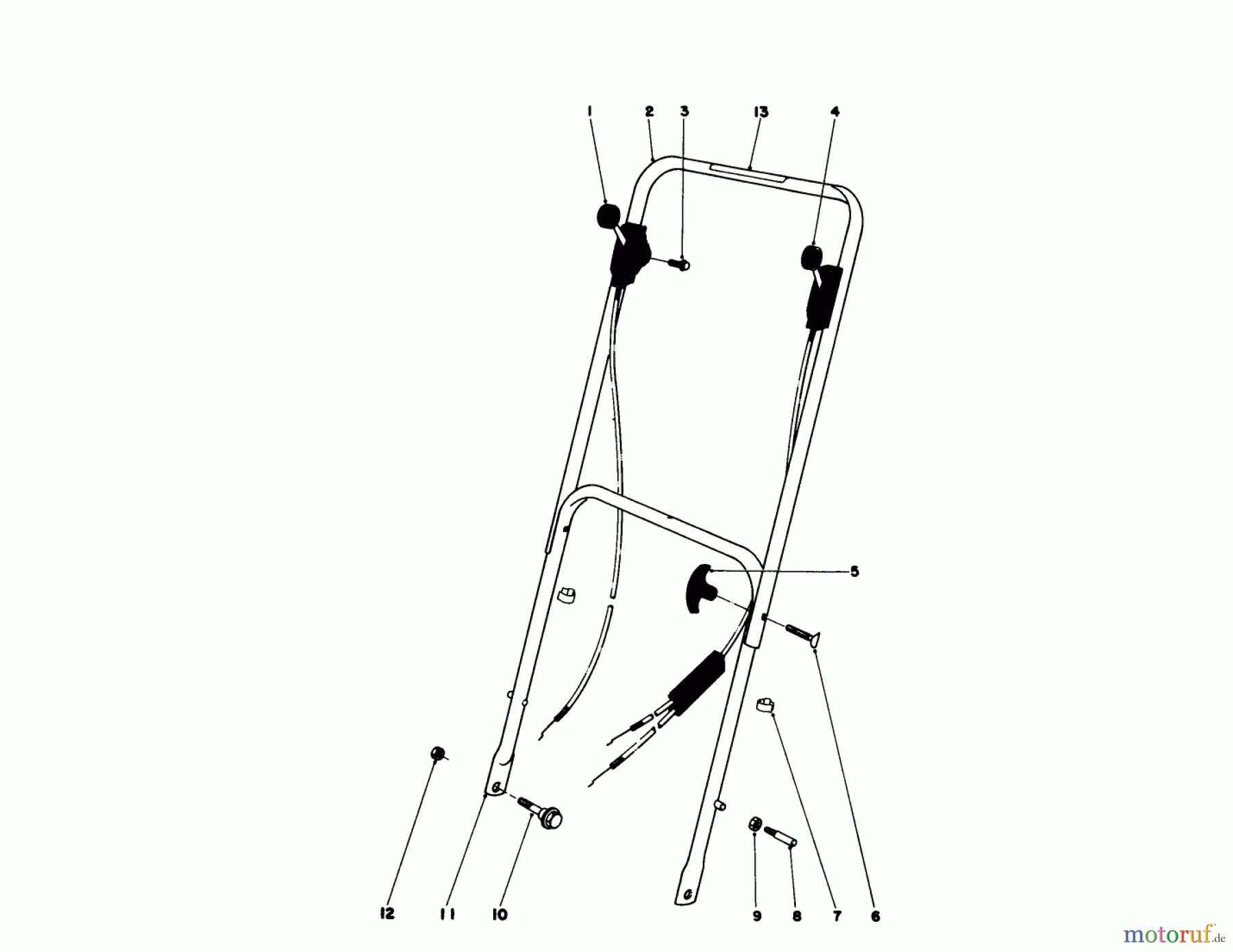  Toro Neu Mowers, Walk-Behind Seite 1 16264 - Toro Whirlwind II Lawnmower, 1977 (7000001-7999999) HANDLE ASSEMBLY MODELS 16035, 16106, 16264