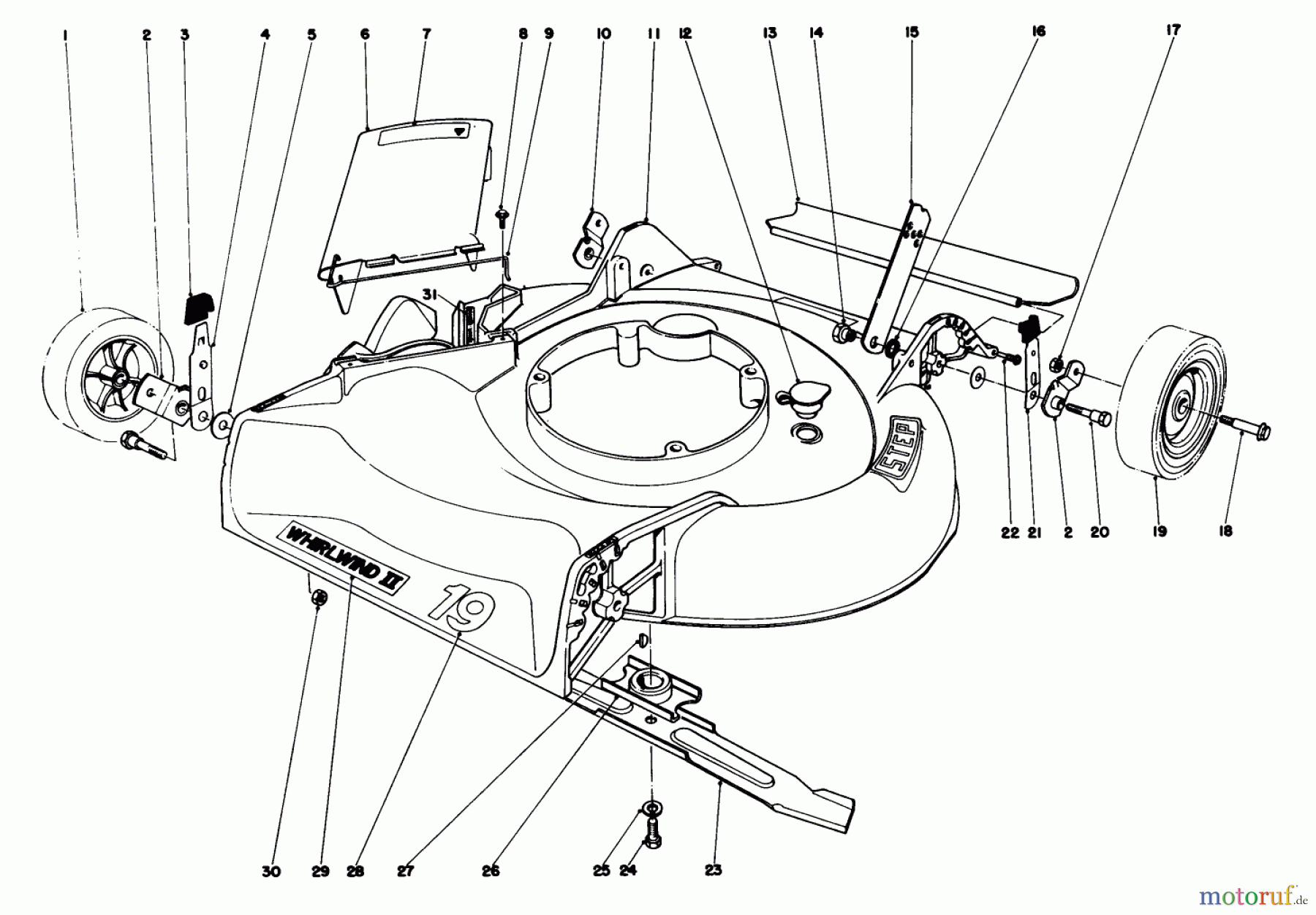  Toro Neu Mowers, Walk-Behind Seite 1 16155 - Toro Whirlwind II Lawnmower, 1977 (7000001-7999999) HOUSING ASSEMBLY MODEL 16067 & 16155