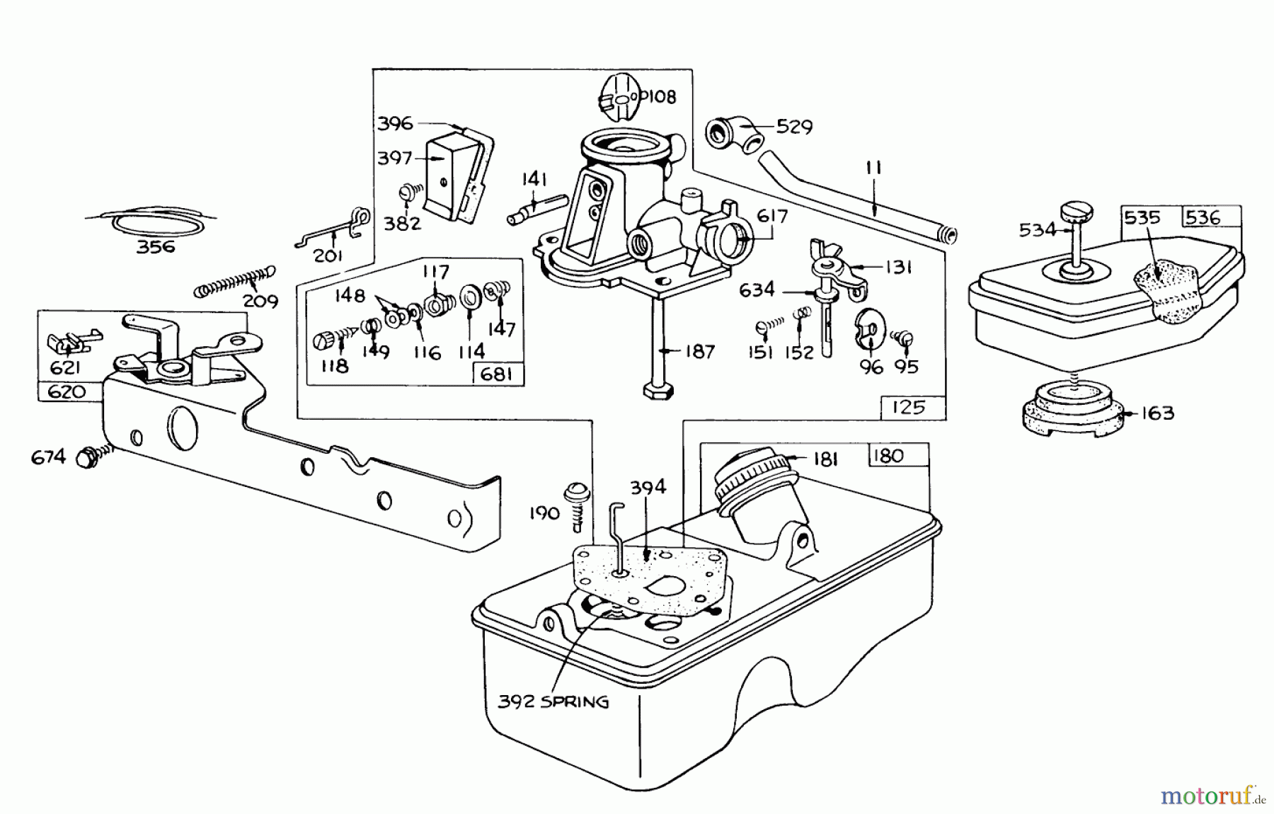  Toro Neu Mowers, Walk-Behind Seite 1 16273 - Toro Whirlwind Lawnmower, 1974 (4000001-4999999) BRIGGS & STRATTON CARBURETOR ASSEMBLY MODEL 390064 FOR 19