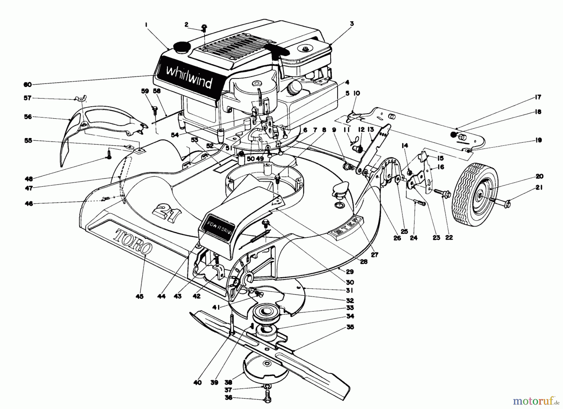  Toro Neu Mowers, Walk-Behind Seite 1 16273 - Toro Whirlwind Lawnmower, 1975 (5000001-5999999) HOUSING AND ENGINE ASSEMBLY MODEL 16273