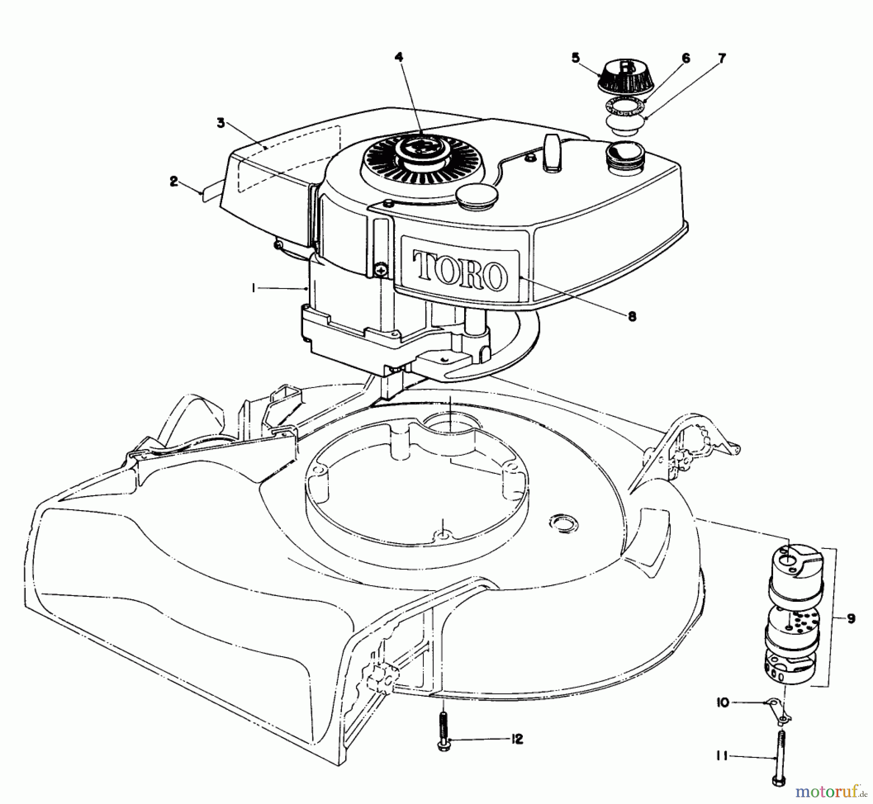  Toro Neu Mowers, Walk-Behind Seite 1 16297 - Toro Lawnmower, 1980 (0000001-0999999) ENGINE ASSEMBLY MODEL 16077 AND 16165