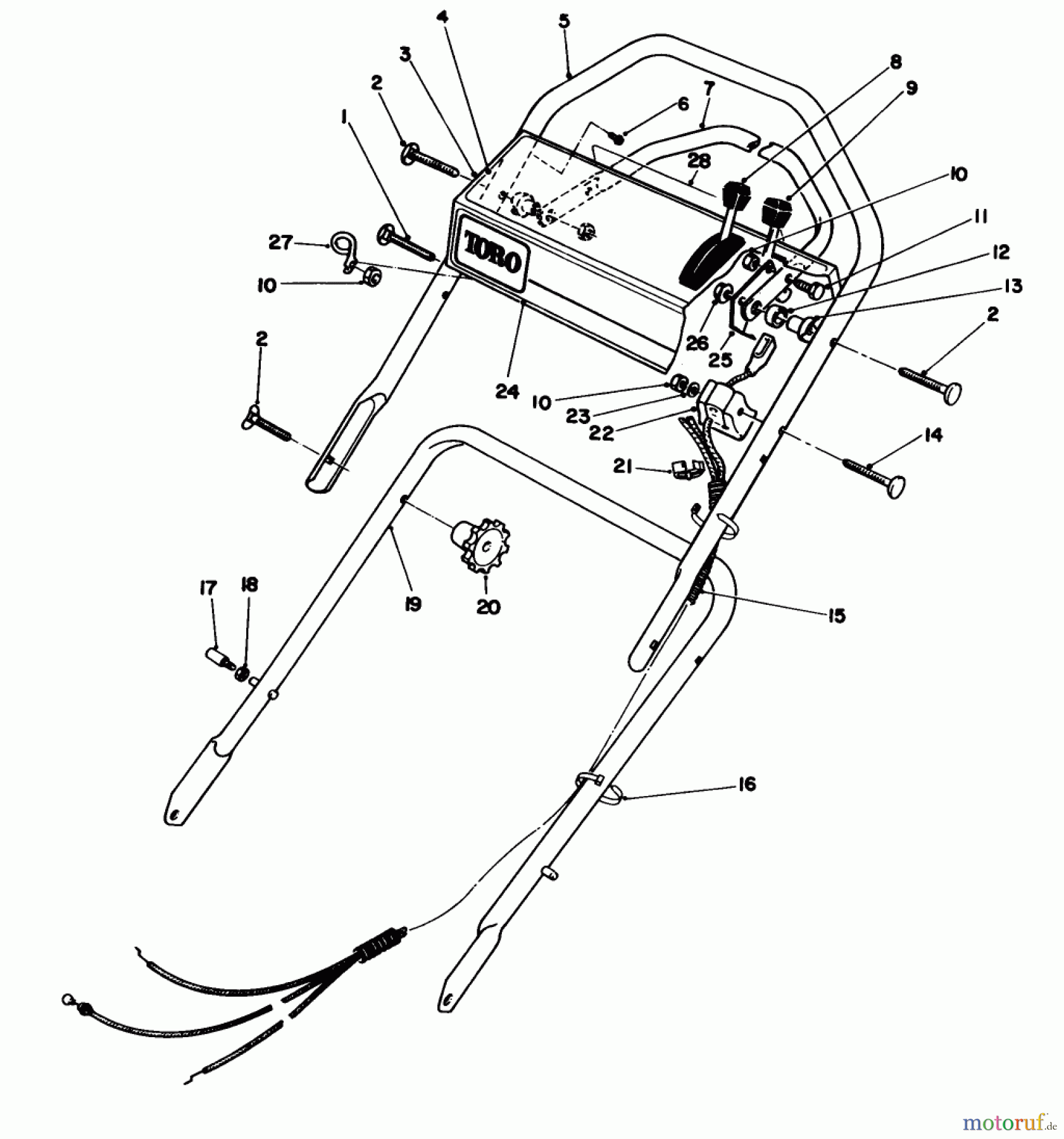  Toro Neu Mowers, Walk-Behind Seite 1 16212B - Toro Lawnmower, 1992 (2000001-2999999) HANDLE ASSEMBLY