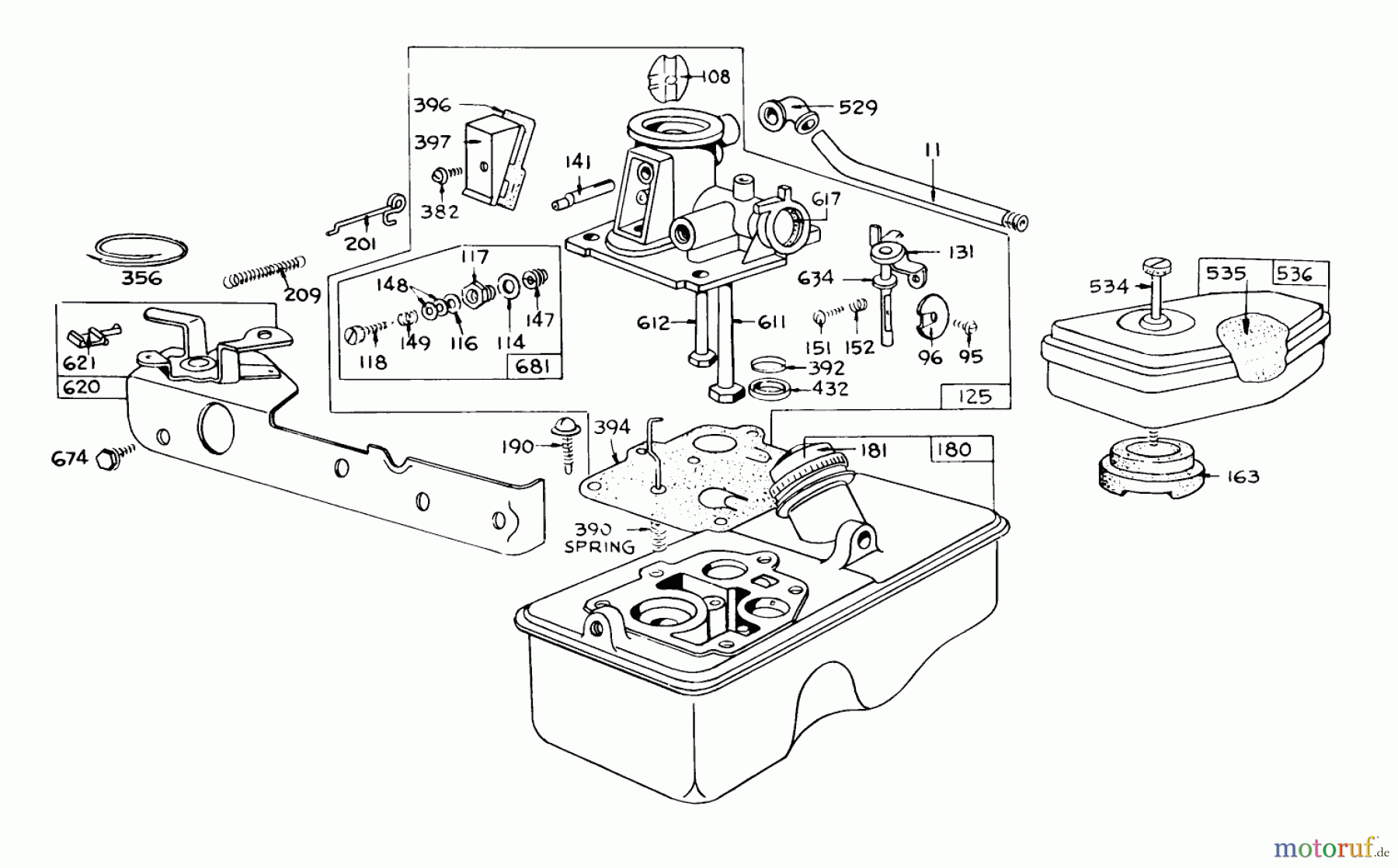  Toro Neu Mowers, Walk-Behind Seite 1 16255 - Toro Whirlwind, 1974 (4000001-4999999) CARBURETOR ASSEMBLY MODEL 390065