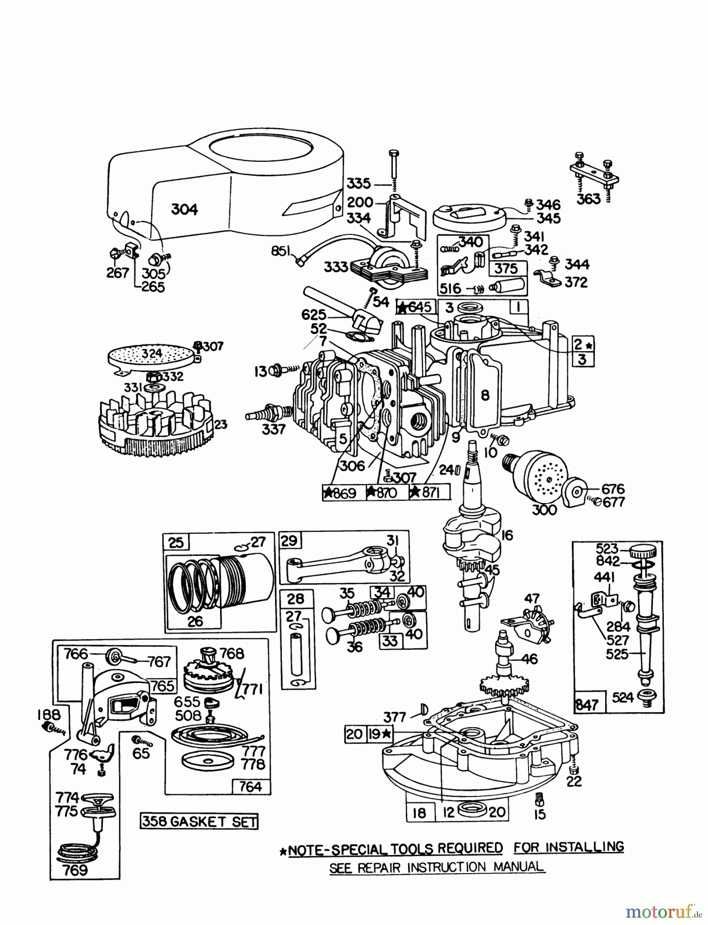  Toro Neu Mowers, Walk-Behind Seite 1 16320 - Toro Lawnmower, 1979 (9000001-9999999) ENGINE BRIGGS & STRATTON MODEL 92908-1931-02 FOR 21