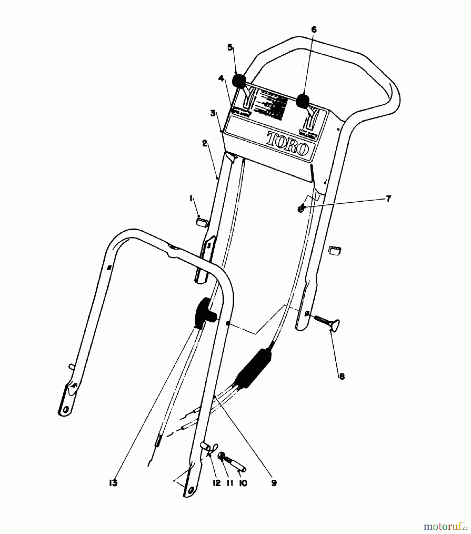  Toro Neu Mowers, Walk-Behind Seite 1 16320 - Toro Lawnmower, 1979 (9000001-9999999) HANDLE ASSEMBLY MODEL 16320