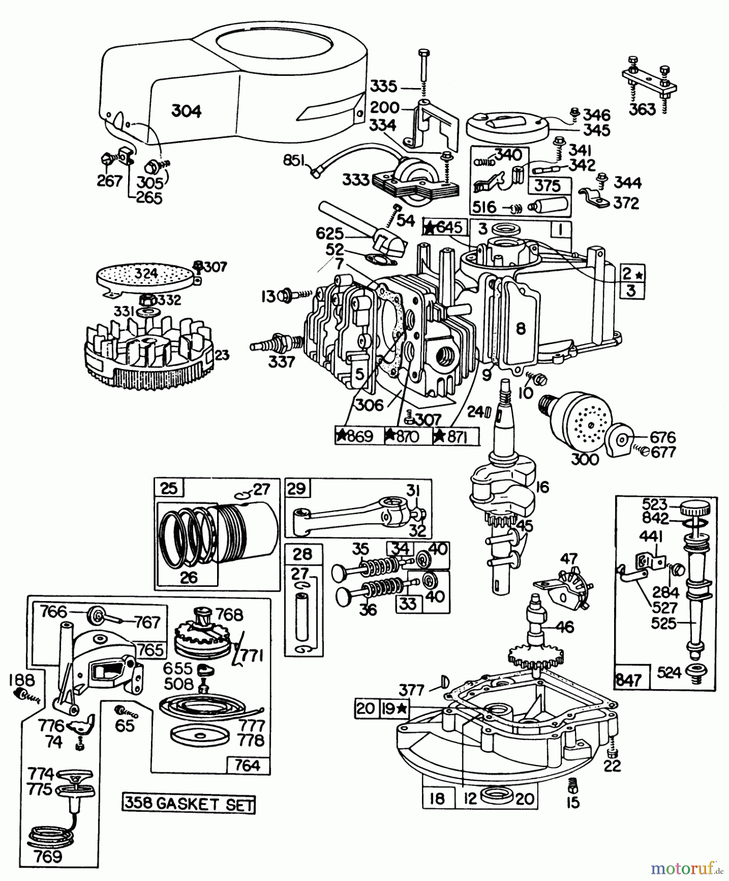  Toro Neu Mowers, Walk-Behind Seite 1 16300 - Toro Lawnmower, 1980 (0000001-0999999) ENGINE BRIGGS & STRATTON MODEL 92908-2053-01 FOR 21