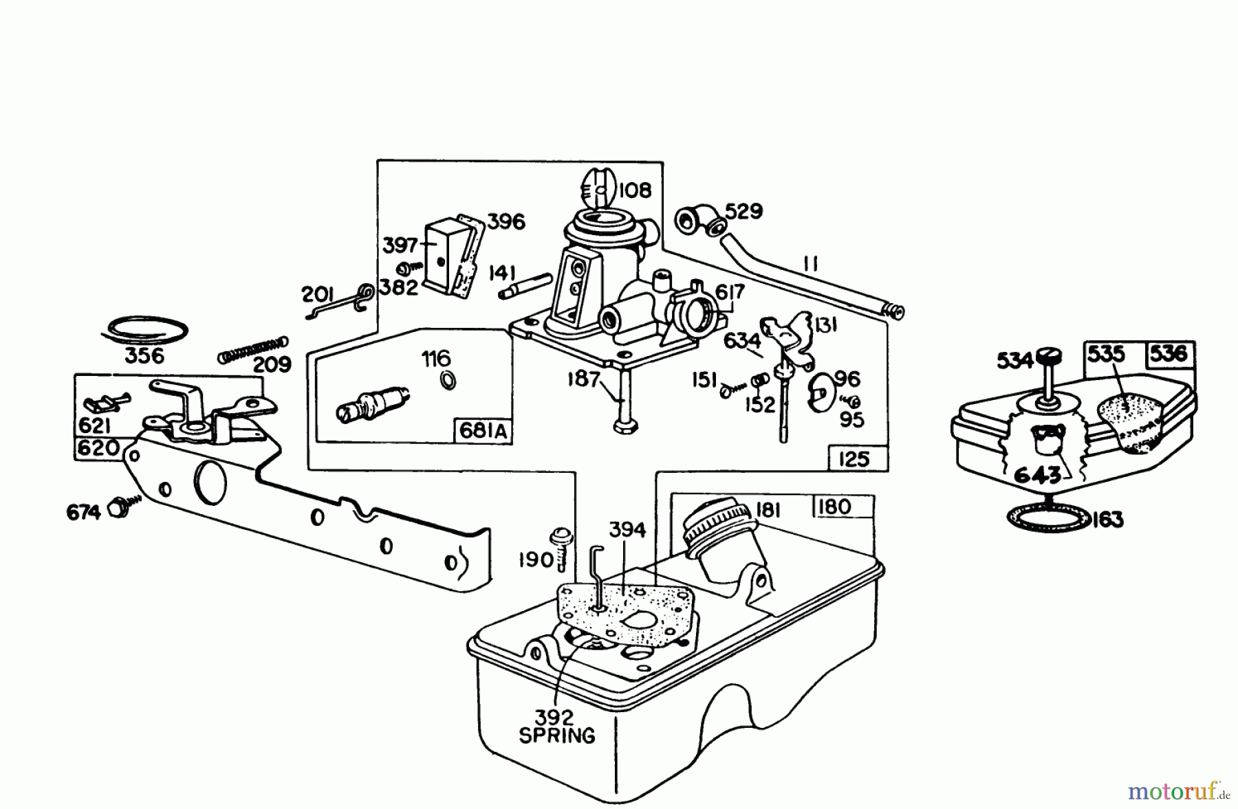  Toro Neu Mowers, Walk-Behind Seite 1 16300 - Toro Lawnmower, 1981 (1000001-1999999) BRIGGS & STRATTON CARBURETOR ASSEMBLY MODEL 93508-0195-01 FOR 21