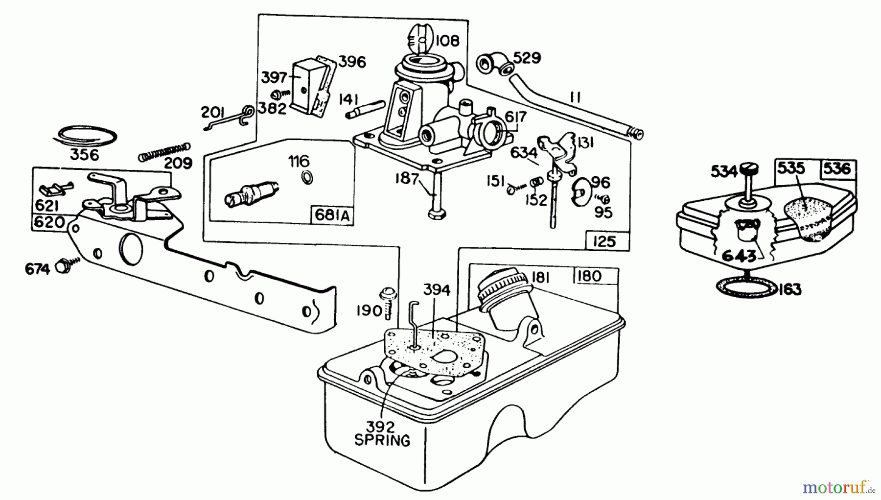  Toro Neu Mowers, Walk-Behind Seite 1 16310 - Toro Lawnmower, 1982 (2000001-2999999) BRIGGS & STRATTON CARBURETOR ASSEMBLY MODEL 93508-0195-01