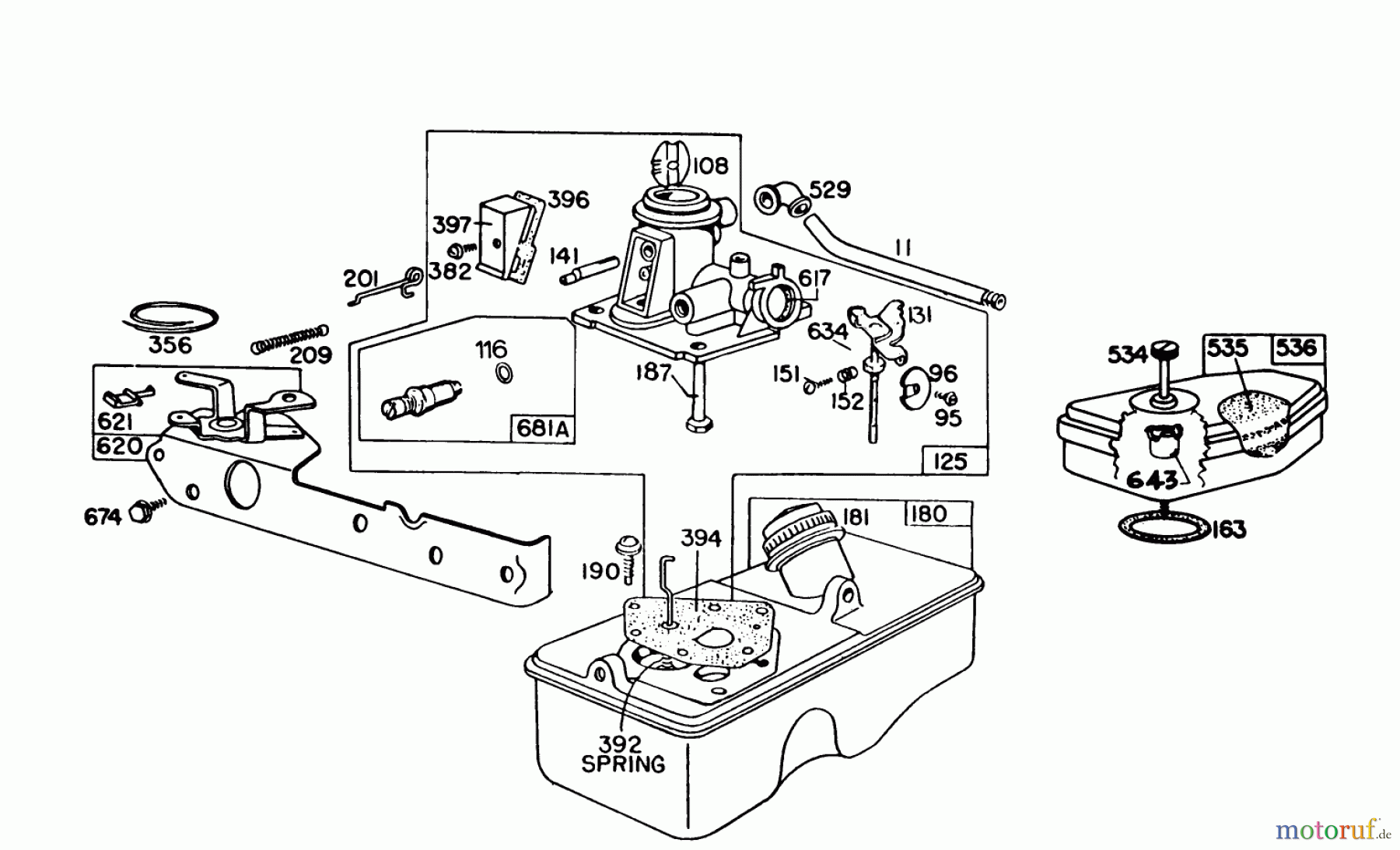  Toro Neu Mowers, Walk-Behind Seite 1 16320 - Toro Lawnmower, 1981 (1000001-1999999) CARBURETOR ASSEMBLY MODEL 93508-0193-01