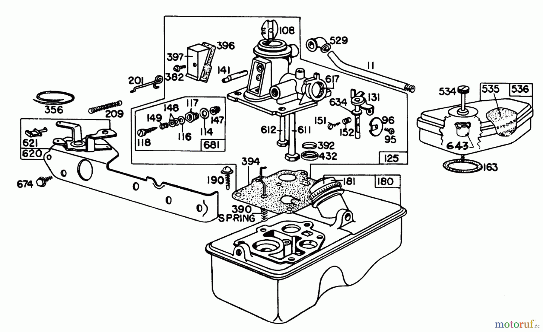  Toro Neu Mowers, Walk-Behind Seite 1 16370 - Toro Whirlwind II Lawnmower, 1979 (9000001-9999999) BRIGGS & STRATTON CARBURETOR ASSEMBLY MODEL 92908-1842-04 FOR 21