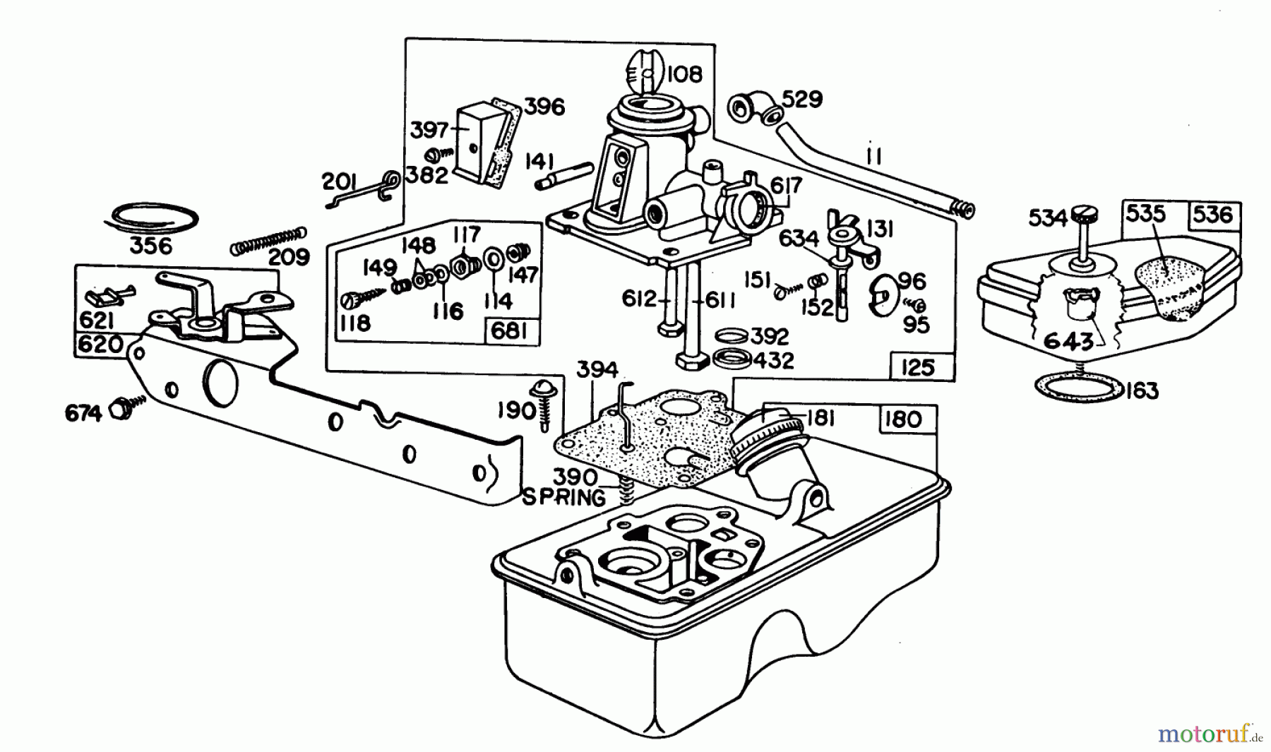  Toro Neu Mowers, Walk-Behind Seite 1 16360 - Toro Whirlwind, 1979 (9000001-9999999) BRIGGS & STRATTON CARBURETOR ASSEMBLY MODEL 92908-1931-04 FOR 21