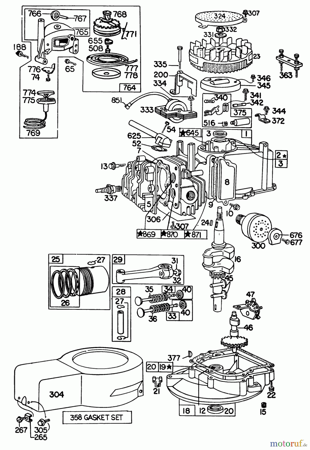  Toro Neu Mowers, Walk-Behind Seite 1 16360 - Toro Whirlwind, 1980 (0000001-0999999) ENGINE BRIGGS & STRATTON MODEL 92508-1000-04