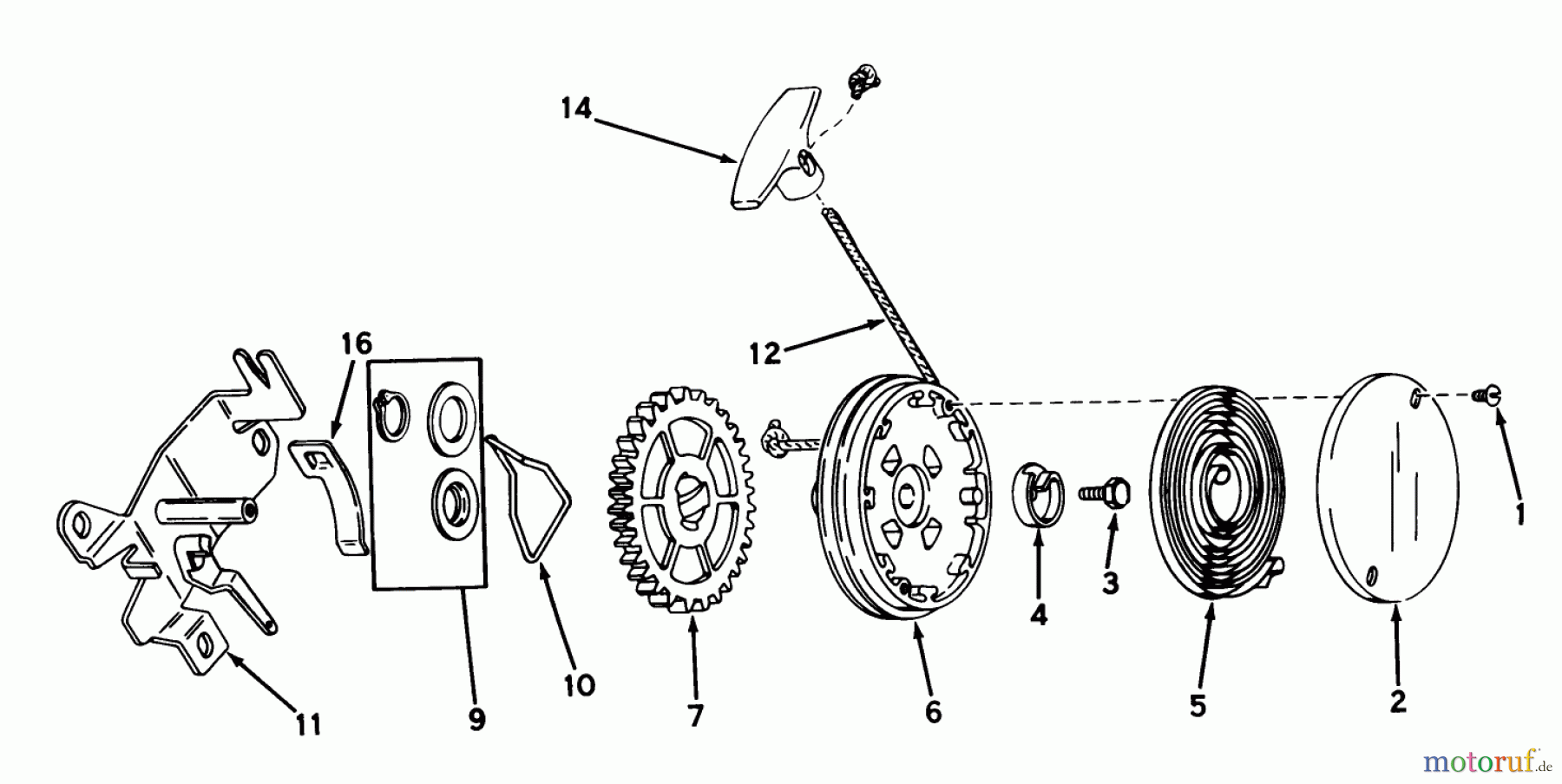  Toro Neu Mowers, Walk-Behind Seite 1 16380 - Toro Whirlwind II Lawnmower, 1979 (9000001-9999999) REWIND STARTER NO. 590519