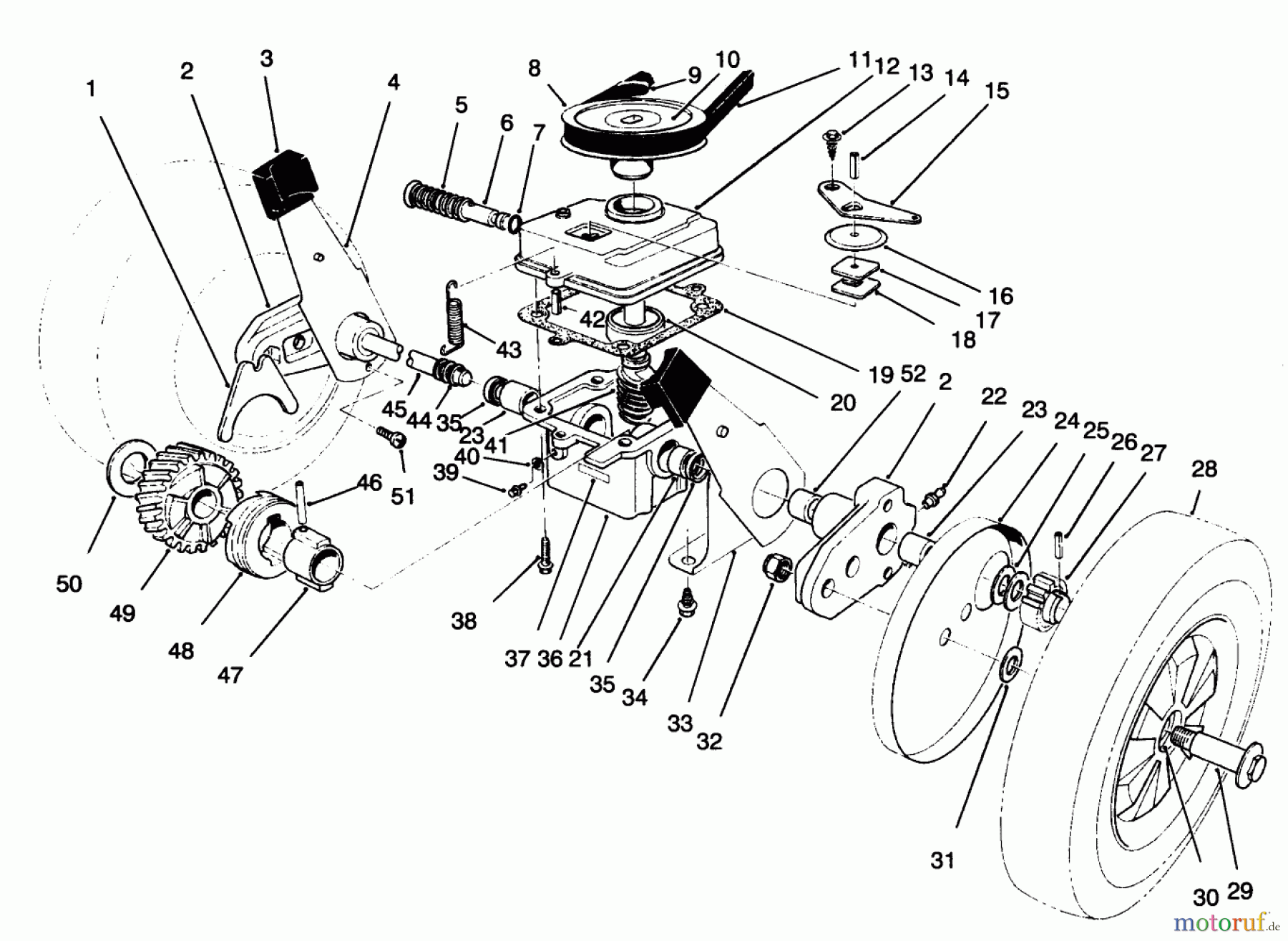  Toro Neu Mowers, Walk-Behind Seite 1 16401 - Toro Side Discharge Mower, 1996 (6900001-6999999) GEAR CASE ASSEMBLY