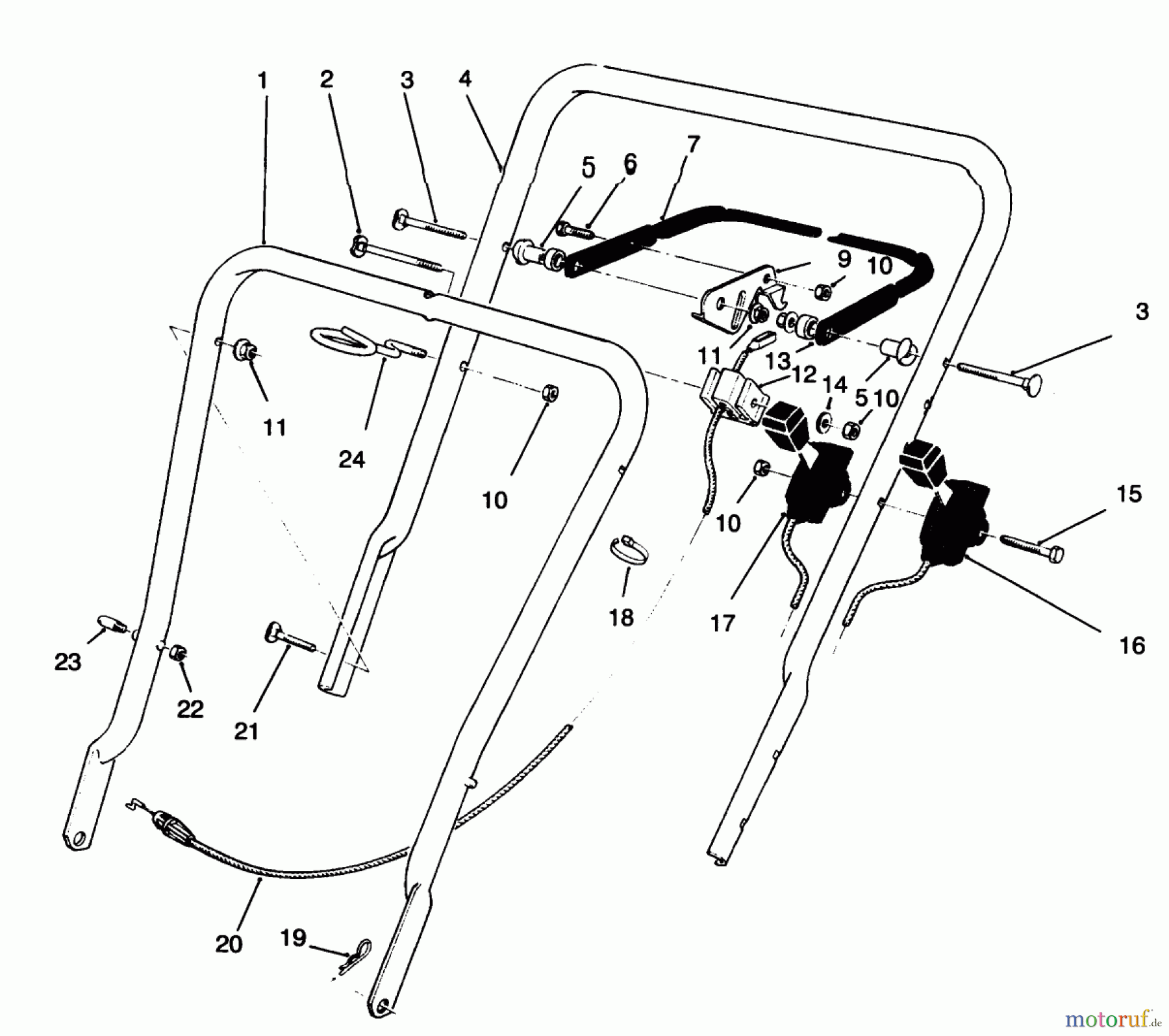  Toro Neu Mowers, Walk-Behind Seite 1 16401 - Toro Side Discharge Mower, 1996 (6900001-6999999) HANDLE ASSEMBLY