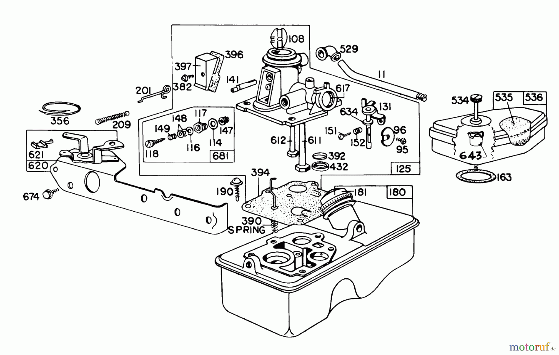  Toro Neu Mowers, Walk-Behind Seite 1 16550 - Toro Lawnmower, 1978 (8000001-8999999) CARBURETOR ASSEMBLY-ENGINE BRIGGS & STRATTON MODEL NO. 92908-1841-01