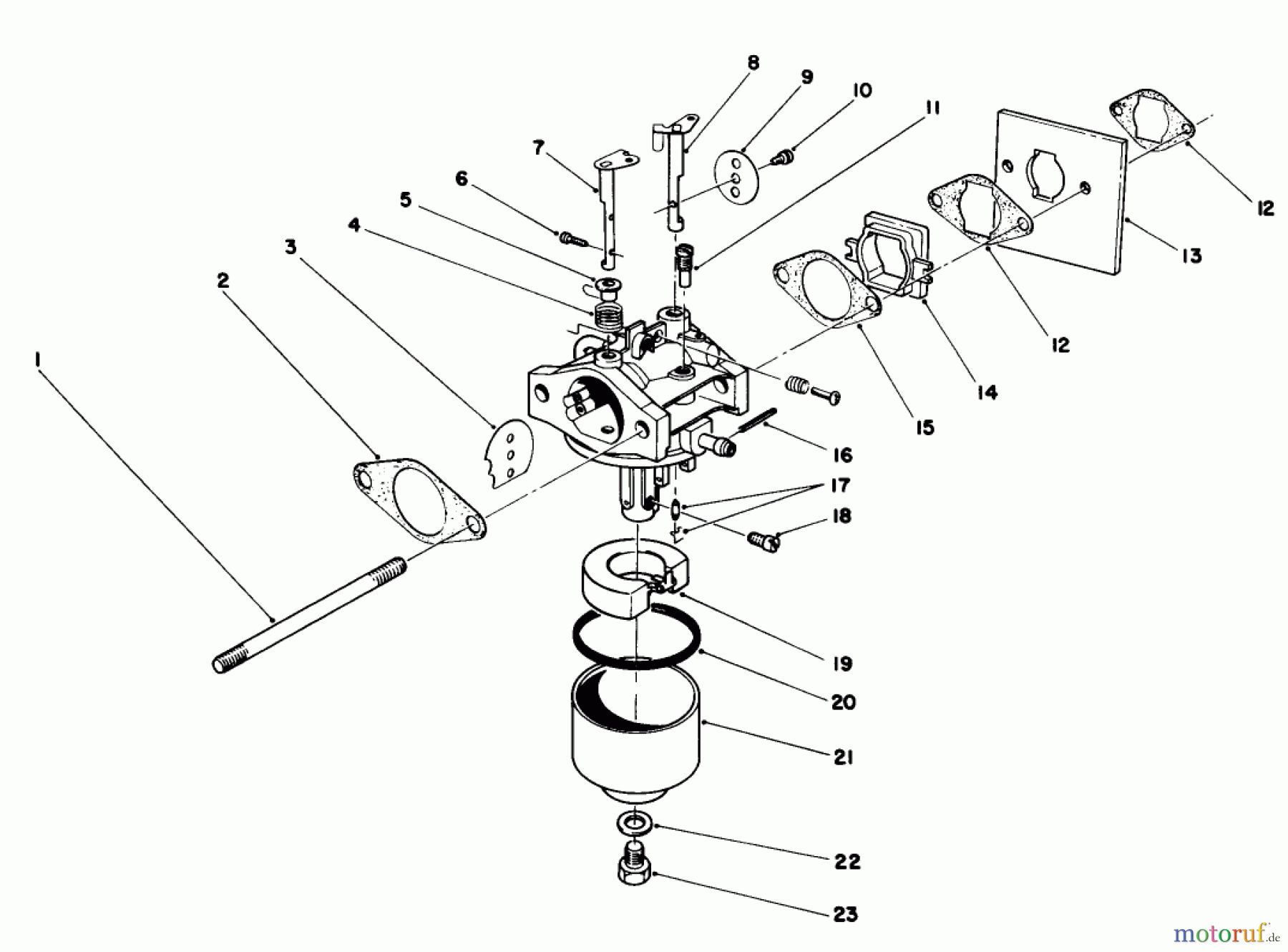  Toro Neu Mowers, Walk-Behind Seite 1 16585 - Toro Lawnmower, 1986 (6000001-6999999) CARBURETOR ASSEMBLY ENGINE 47PE-4 (USED ON UNITS WITH SERIAL NO.6000101-6002073) ENGINE 47PF-5 (USED ON UNITS WITH SERIAL NO. 60