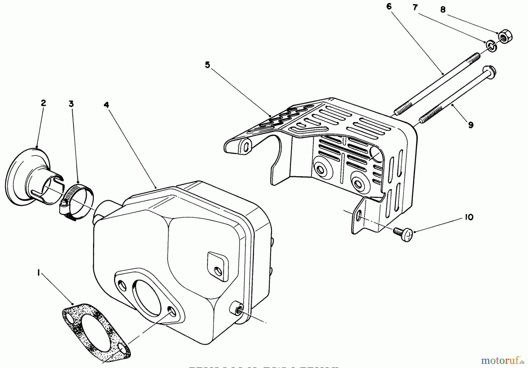  Toro Neu Mowers, Walk-Behind Seite 1 16585 - Toro Lawnmower, 1986 (6000001-6999999) MUFFLER ASSEMBLY ENGINE 47PE-4 (USED ON UNITS WITH SERIAL NO. 6000101-6002073) ENGINE 47PF-5 (USED ON UNITS WITH SERIAL NO. 6002