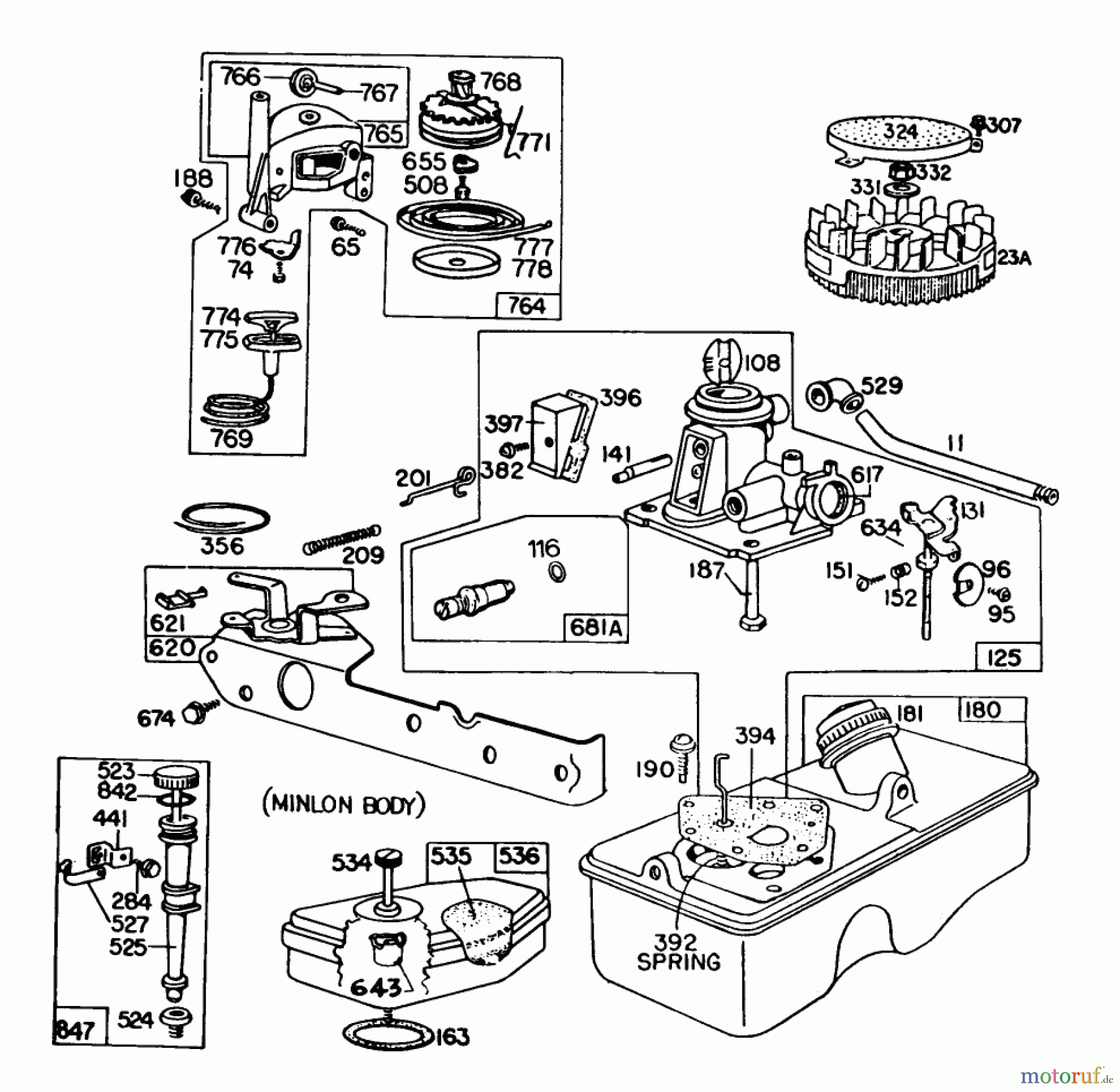  Toro Neu Mowers, Walk-Behind Seite 1 16870 - Toro Lawnmower, 1982 (2000001-2999999) ENGINE MODEL NO. 93508-0198-01