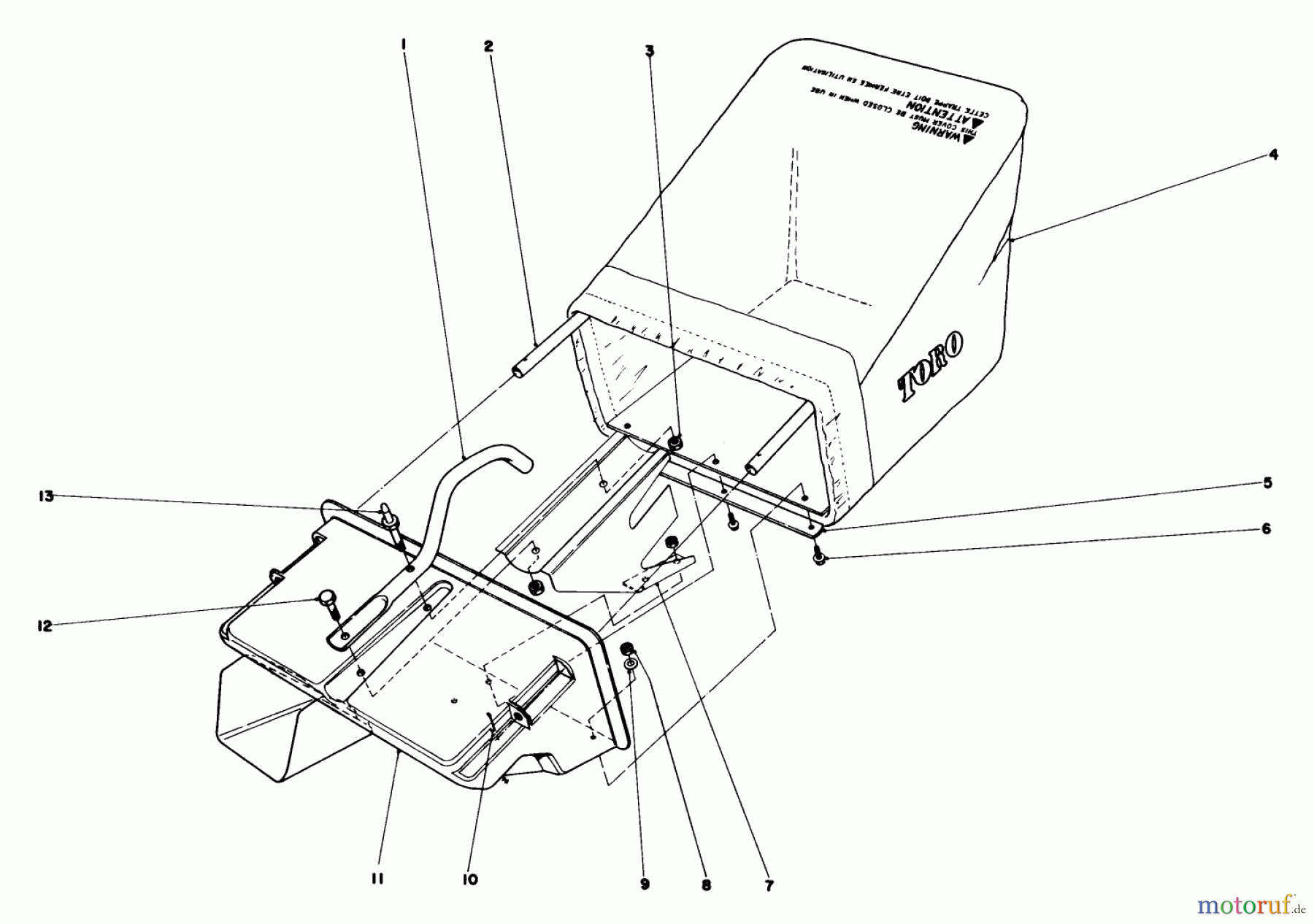  Toro Neu Mowers, Walk-Behind Seite 1 16890 - Toro Lawnmower, 1981 (1000001-1999999) GRASS CATCHER ASSEMBLY NO. 11-0269 (MODEL NO. 16880 & 16890)