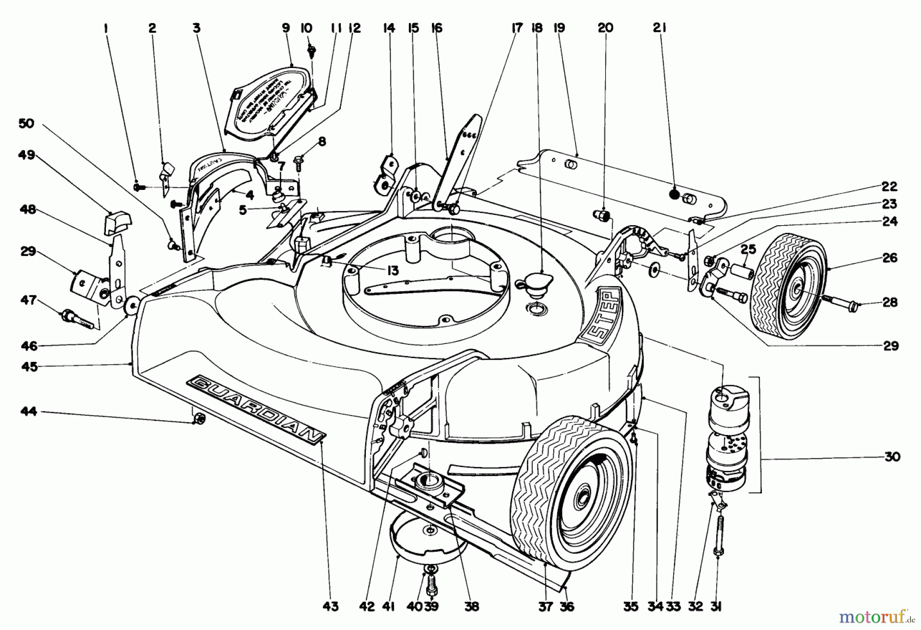  Toro Neu Mowers, Walk-Behind Seite 1 18208 - Toro Guardian Lawnmower, 1972 (2000001-2999999) HOUSING ASSEMBLY MODEL NO. 18208