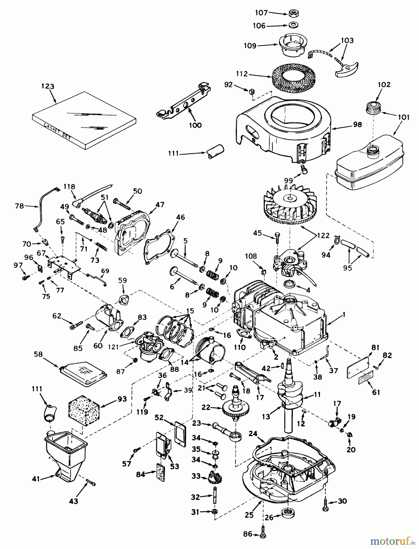  Toro Neu Mowers, Walk-Behind Seite 1 19373 - Toro Guardian Lawnmower, 1973 (3000001-3999999) ENGINE TECUMSEH MODEL LAV30-30505K