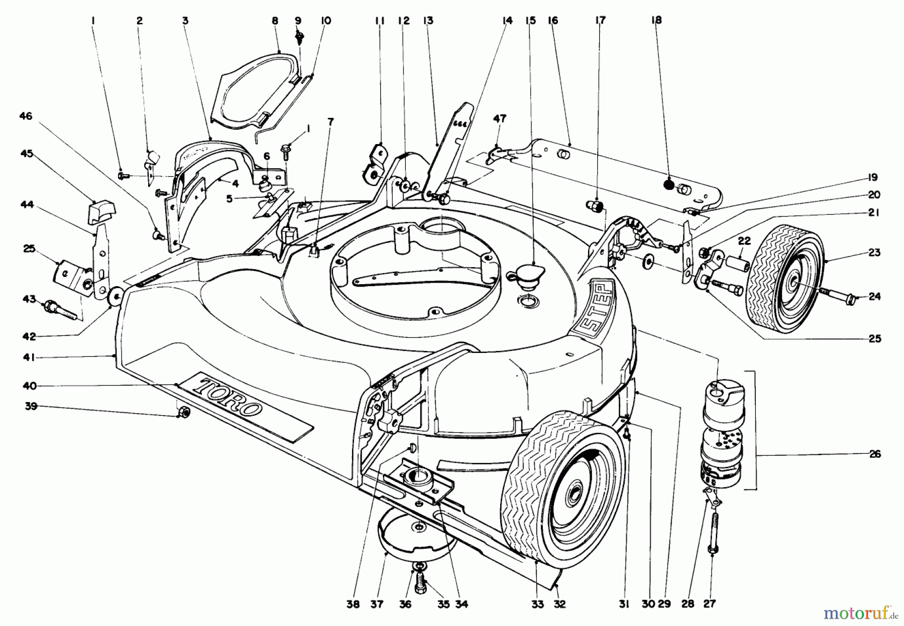  Toro Neu Mowers, Walk-Behind Seite 1 19373 - Toro Guardian Lawnmower, 1973 (3000001-3999999) HOUSING ASSEMBLY