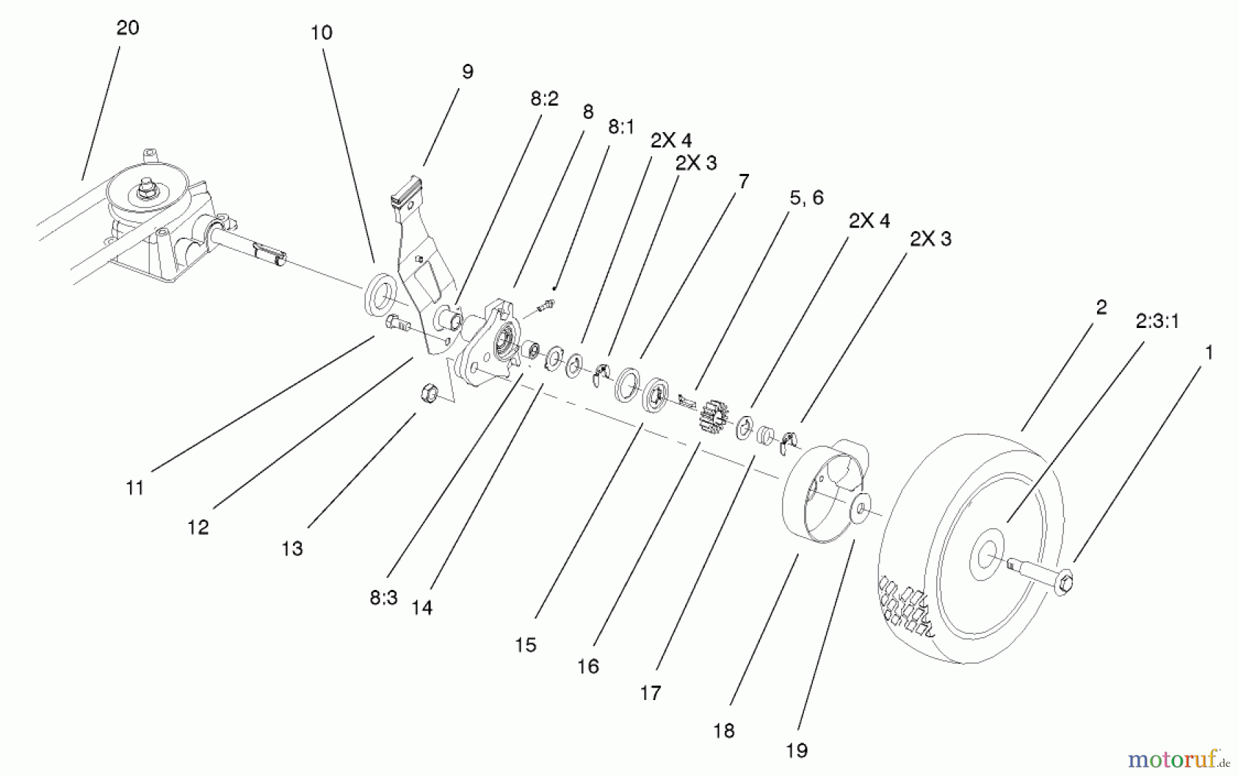  Toro Neu Mowers, Walk-Behind Seite 1 20011 (R-21OS) - Toro Recycler Mower, R-21OS, 2001 (210000001-210999999) GEAR CASE & WHEEL ASSEMBLY