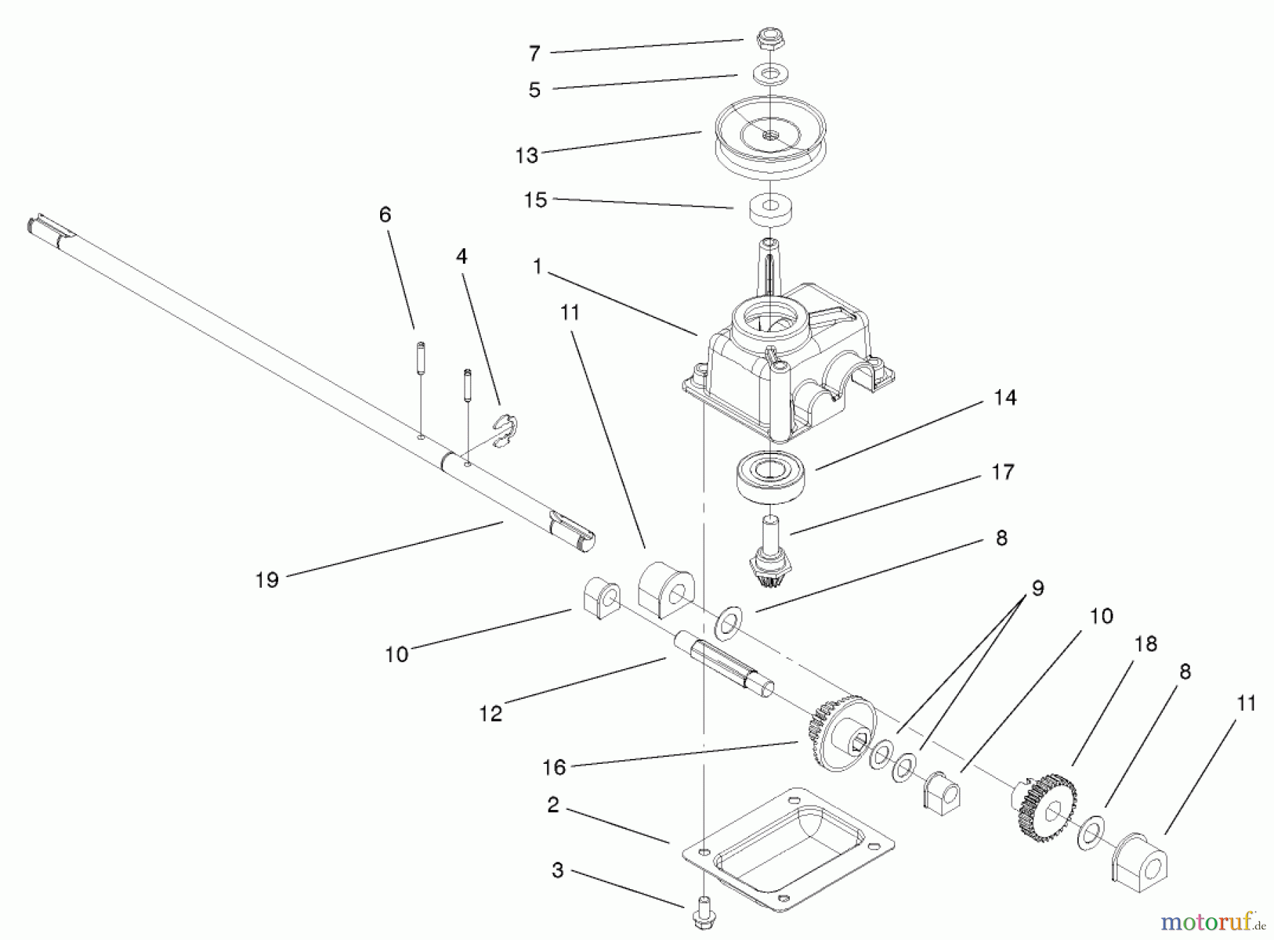  Toro Neu Mowers, Walk-Behind Seite 1 20022 (R-21S) - Toro Recycler Mower, R-21S, 2001 (210000001-210999999) GEAR CASE ASSEMBLY