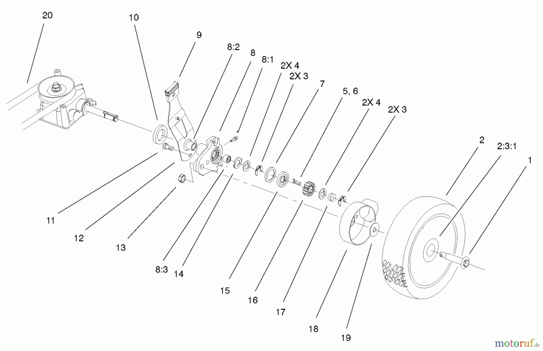  Toro Neu Mowers, Walk-Behind Seite 1 20023 (R-21SB) - Toro Recycler Mower, R-21SB, 2001 (210000001-210999999) GEAR CASE & WHEEL ASSEMBLY