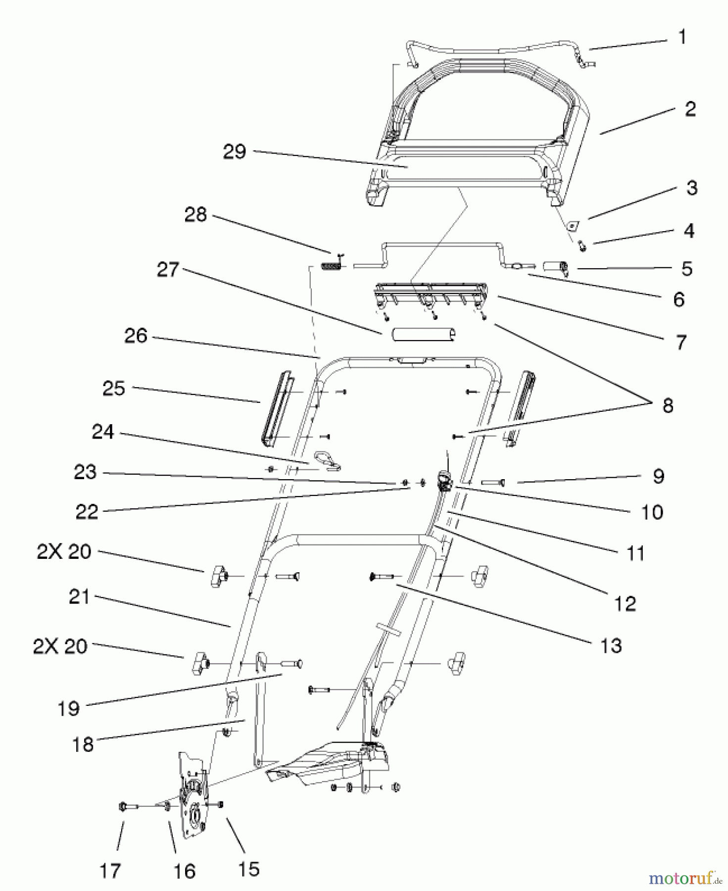  Toro Neu Mowers, Walk-Behind Seite 1 20023 (R-21SB) - Toro Recycler Mower, R-21SB, 2001 (210000001-210999999) HANDLE ASSEMBLY