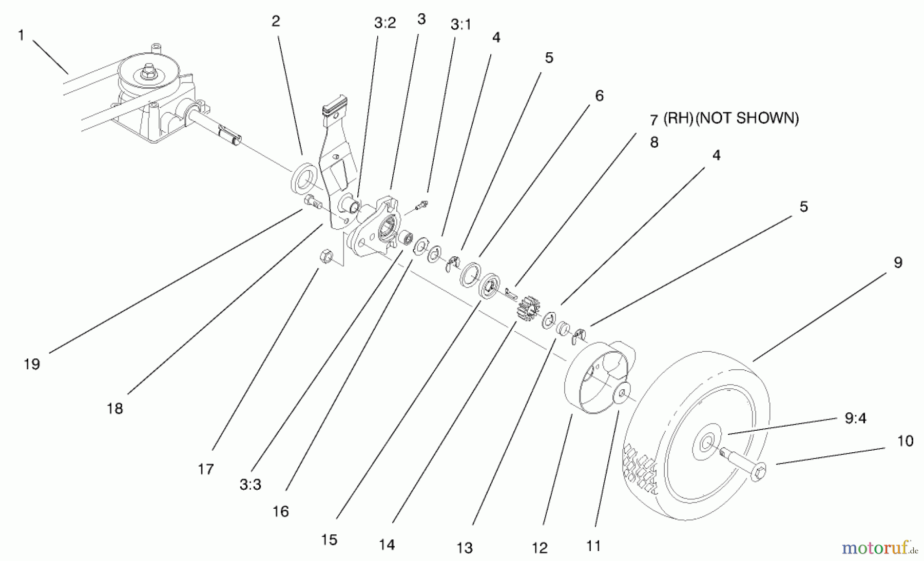  Toro Neu Mowers, Walk-Behind Seite 1 20025 - Toro Recycler Mower, 2000 (200000001-200999999) GEAR CASE & WHEEL ASSEMBLY